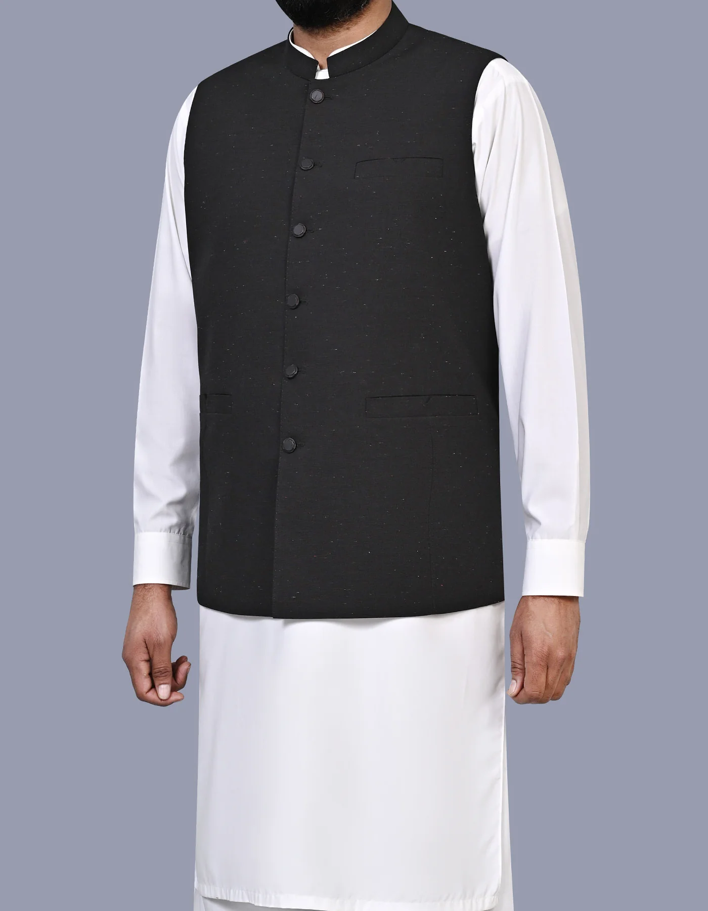 Black Texture Classic Fit Waistcoat - Image 3