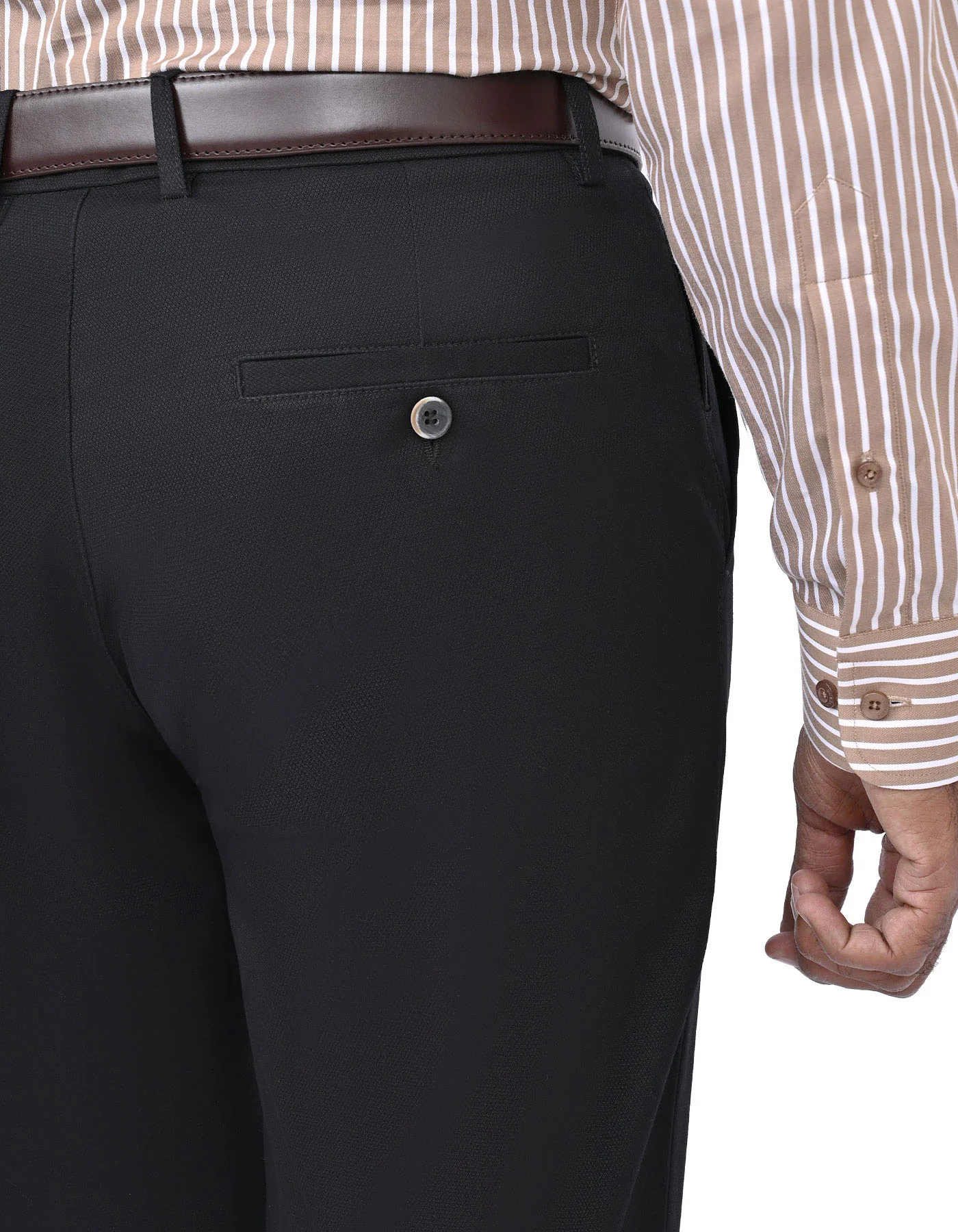 Black Texture Smart Fit Cotton Trouser - Image 4