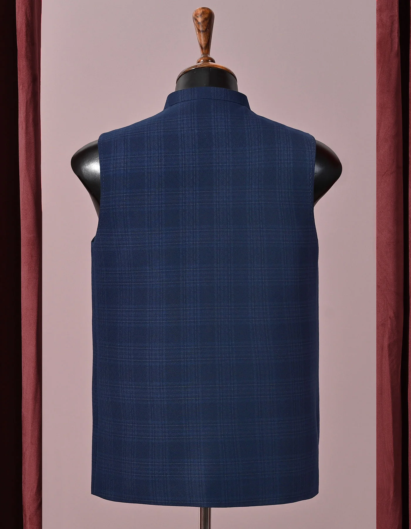Blue Check Designer Waistcoat - Image 3