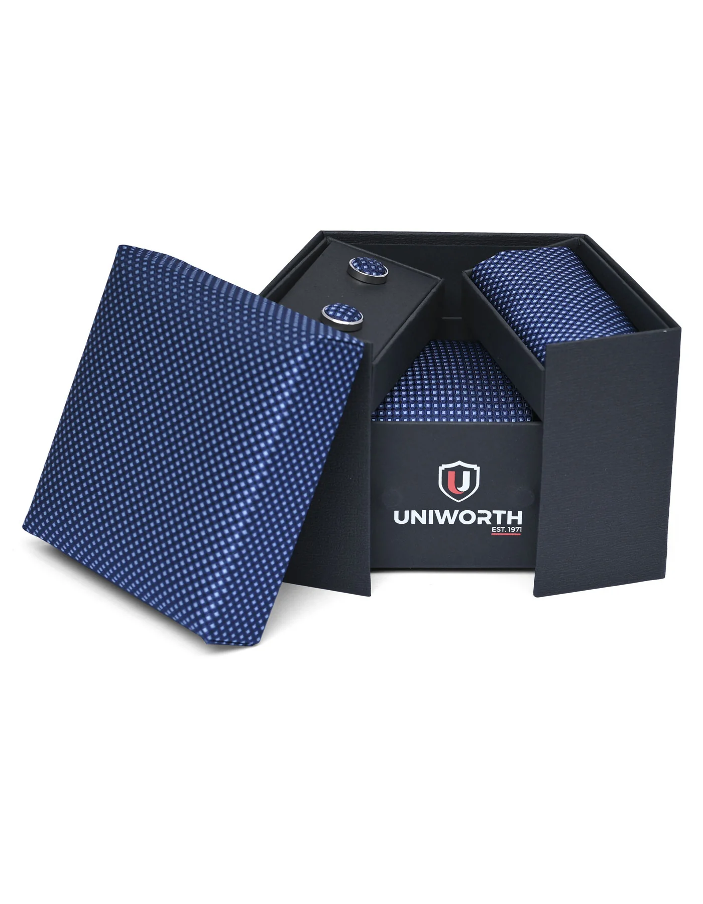 Blue Geometric Cufflink Tie Set - Image 2
