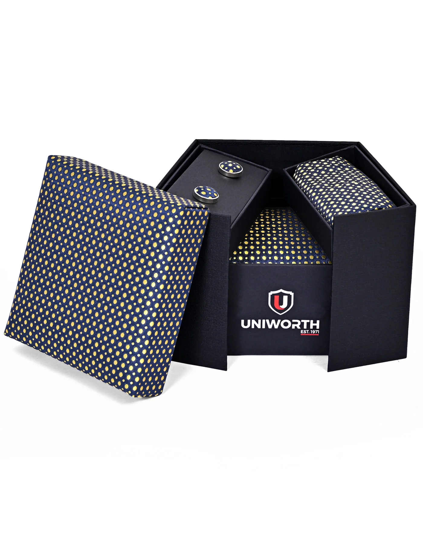 Blue Geometric Cufflink Tie Set - Image 2