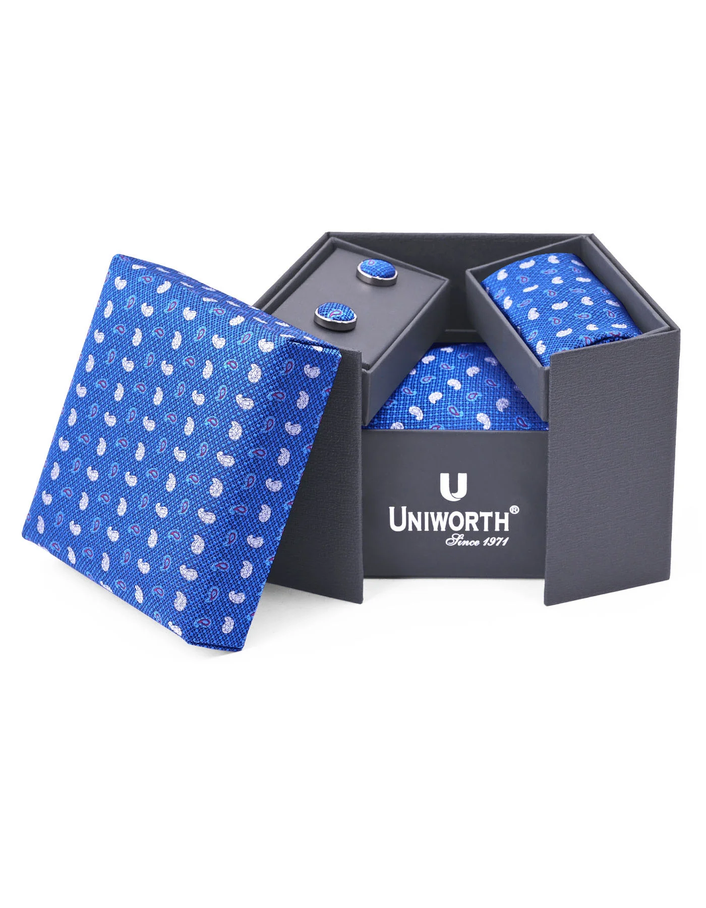 Blue Paisley Cufflink Tie Set - Image 2