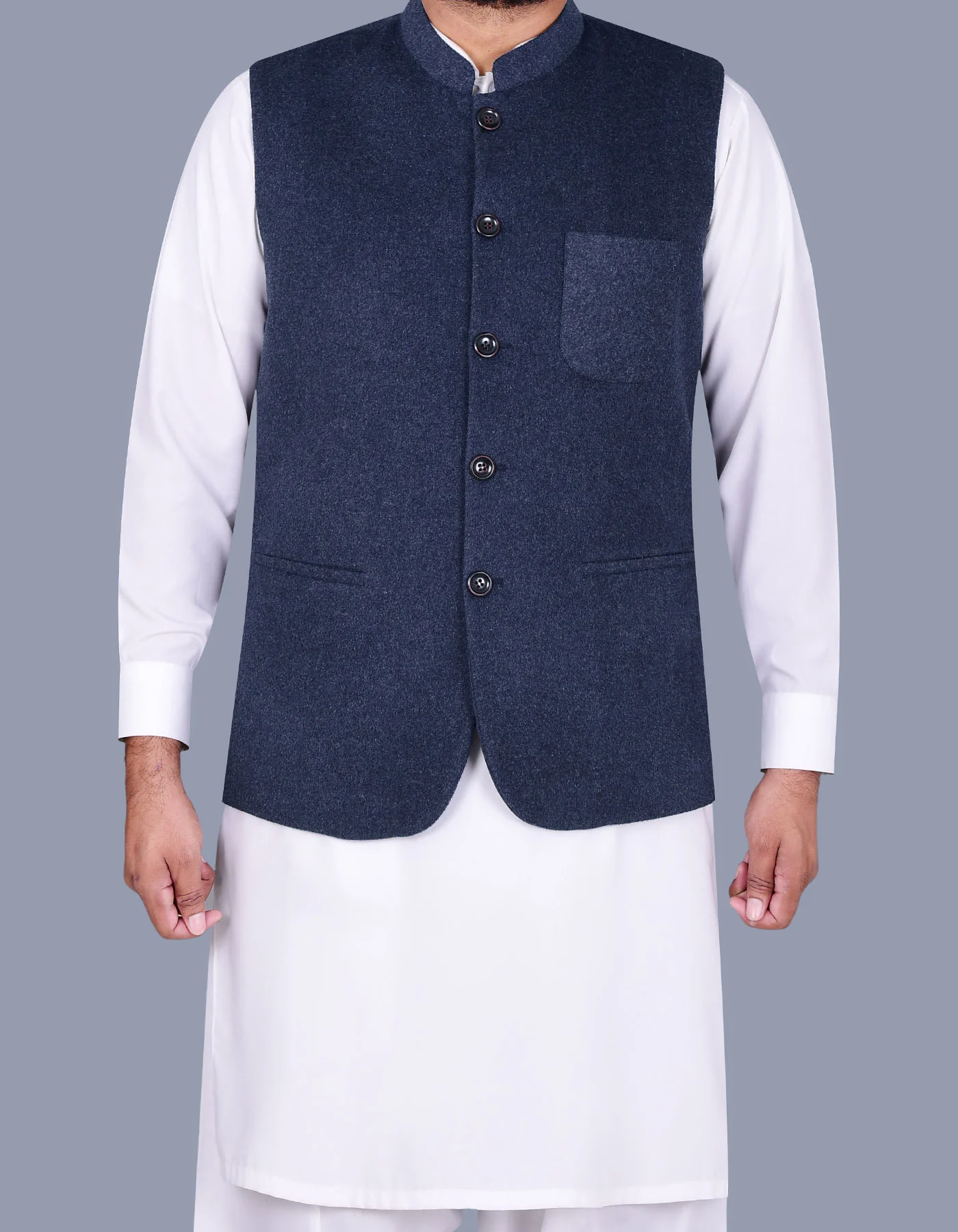 Blue Plain Classic Fit Waist Coat