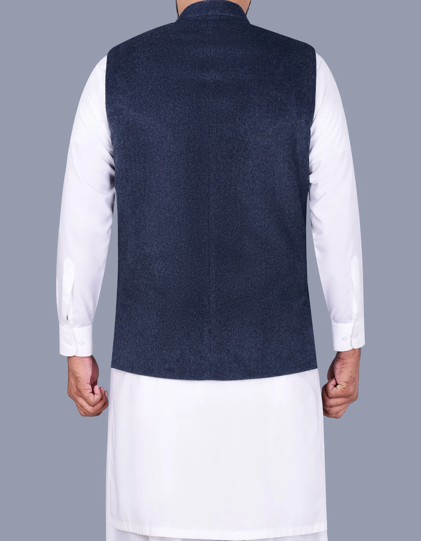 Blue Plain Classic Fit Waist Coat - Image 4