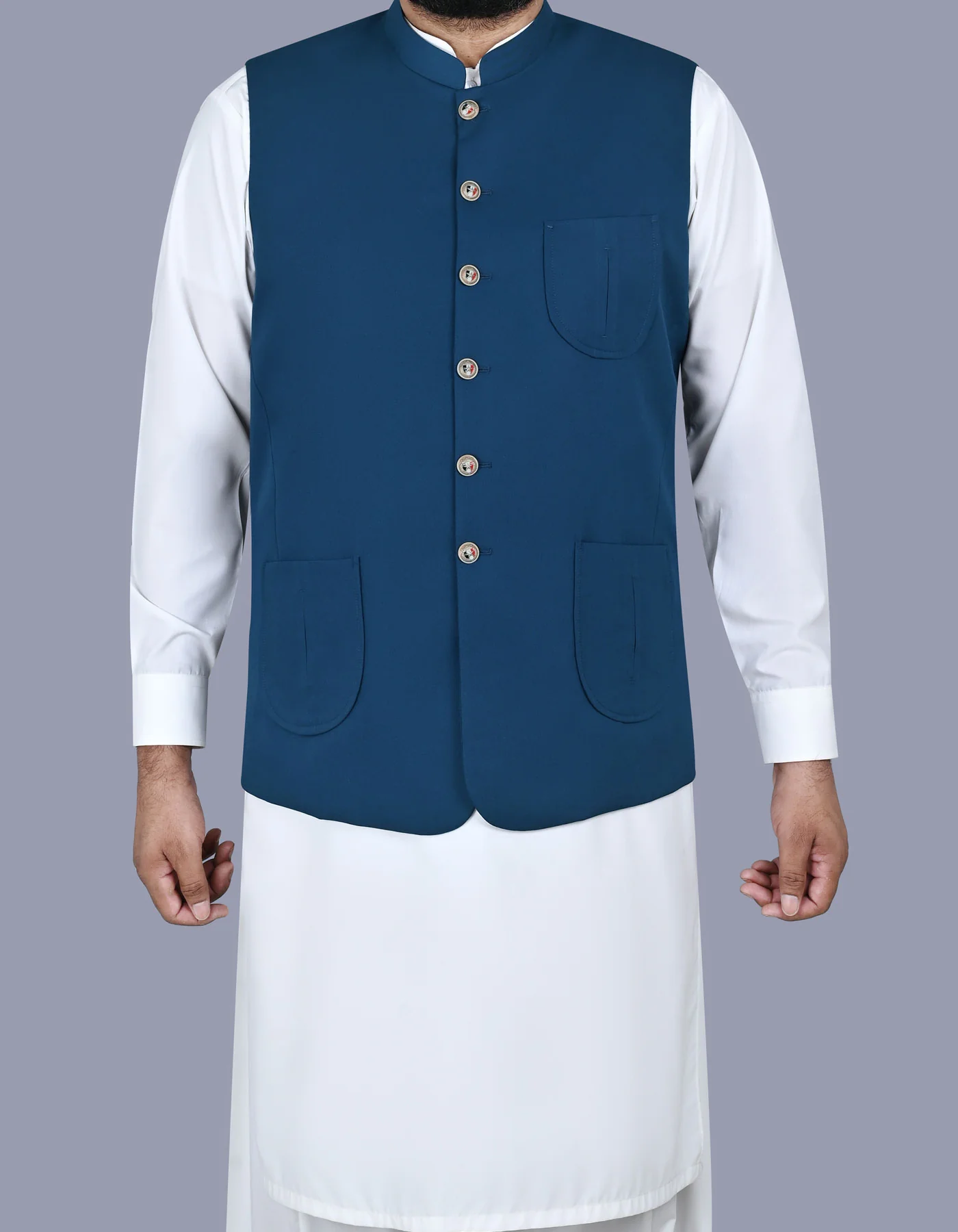 Blue Plain Smart Fit Waistcoat