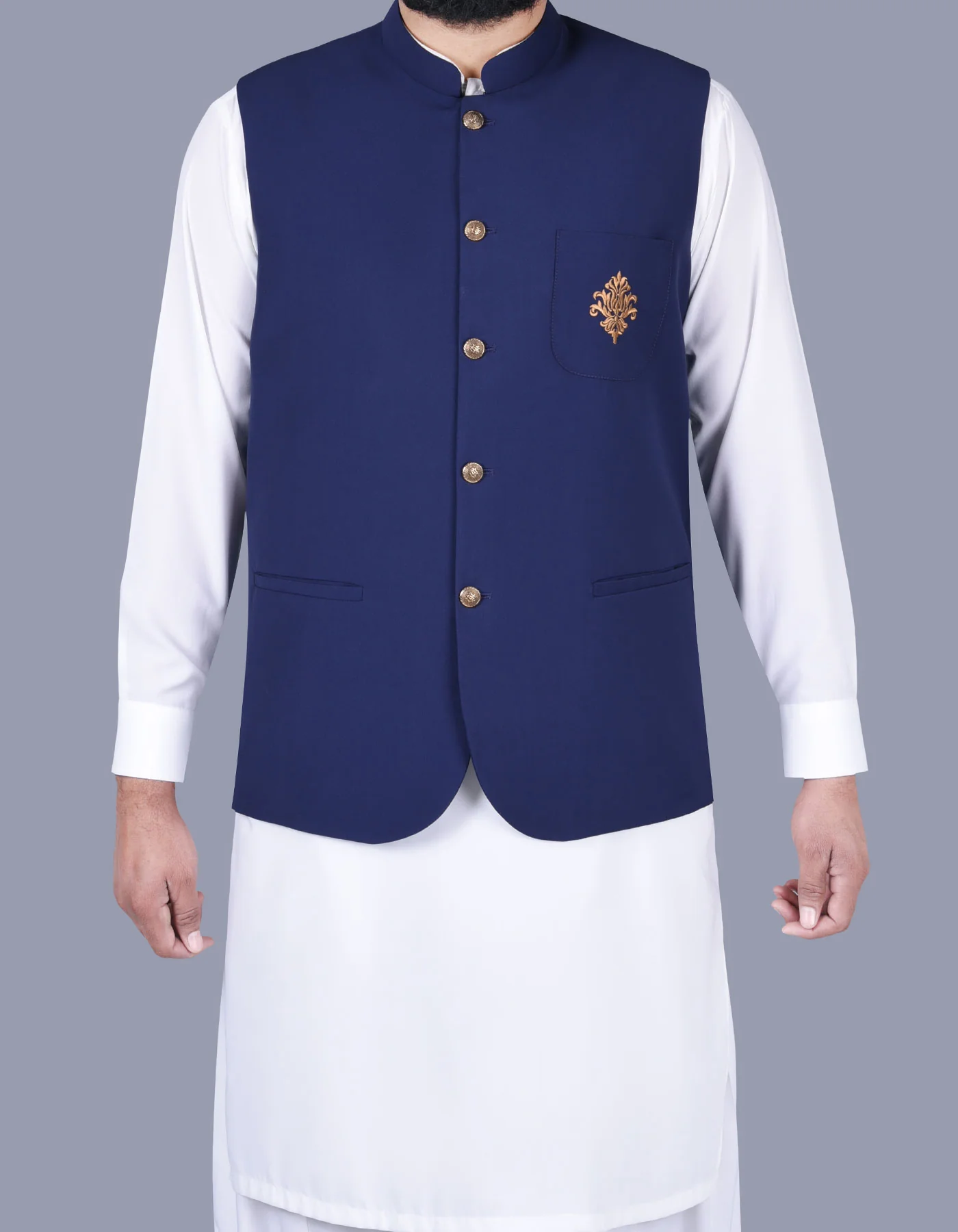 Blue Plain Waist Coat - Image 2