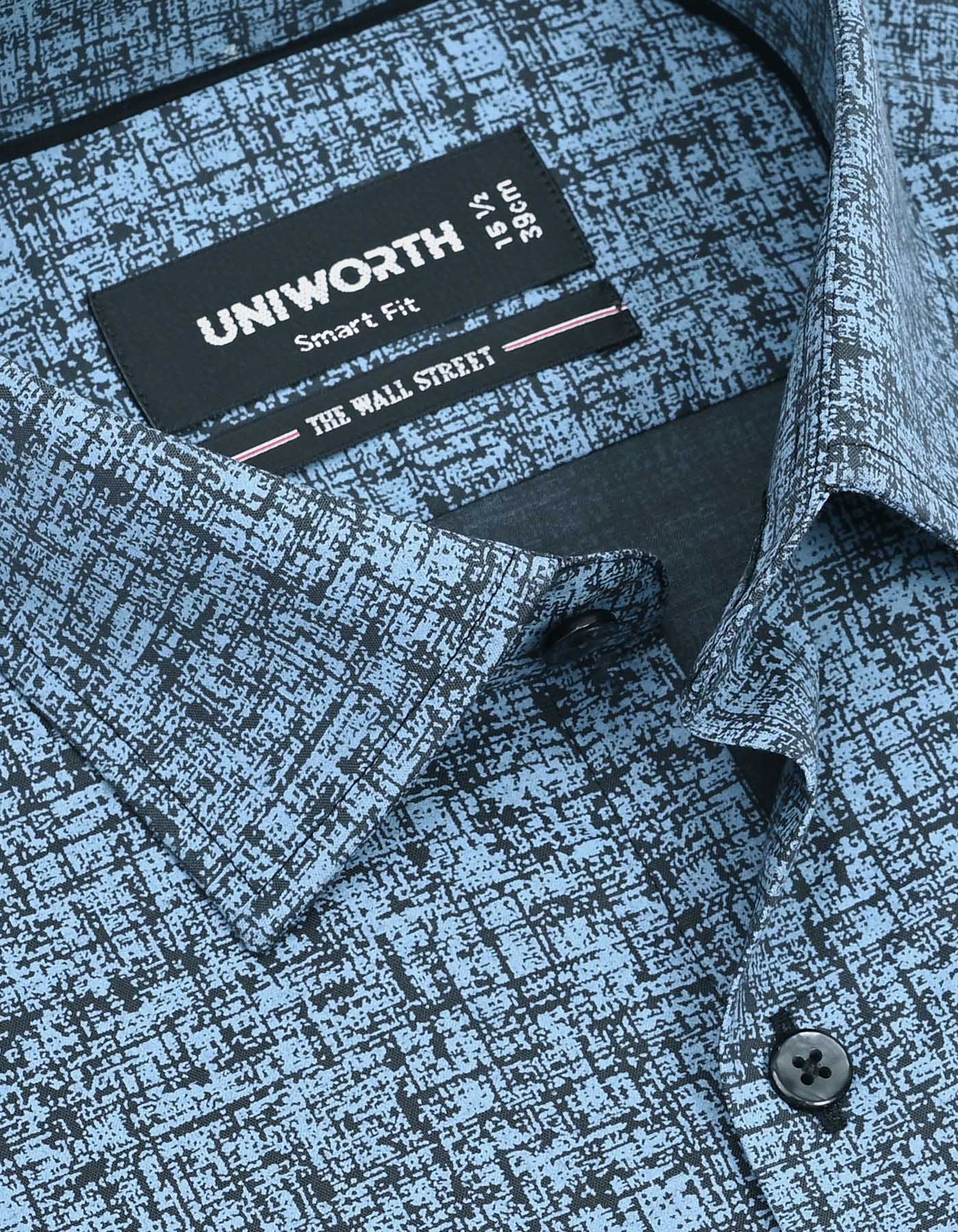 Blue Printed Tailored Smart Fit Shirt - Image 2