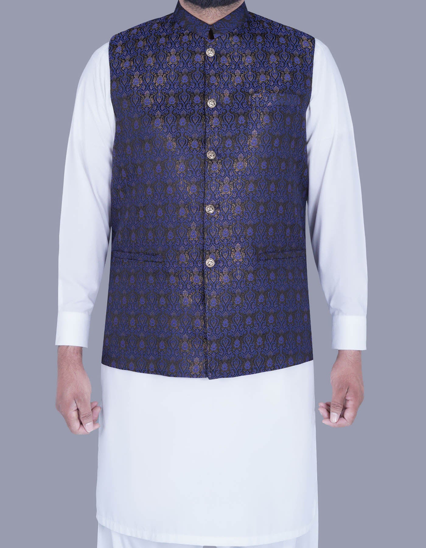 Blue Self Waist Coat
