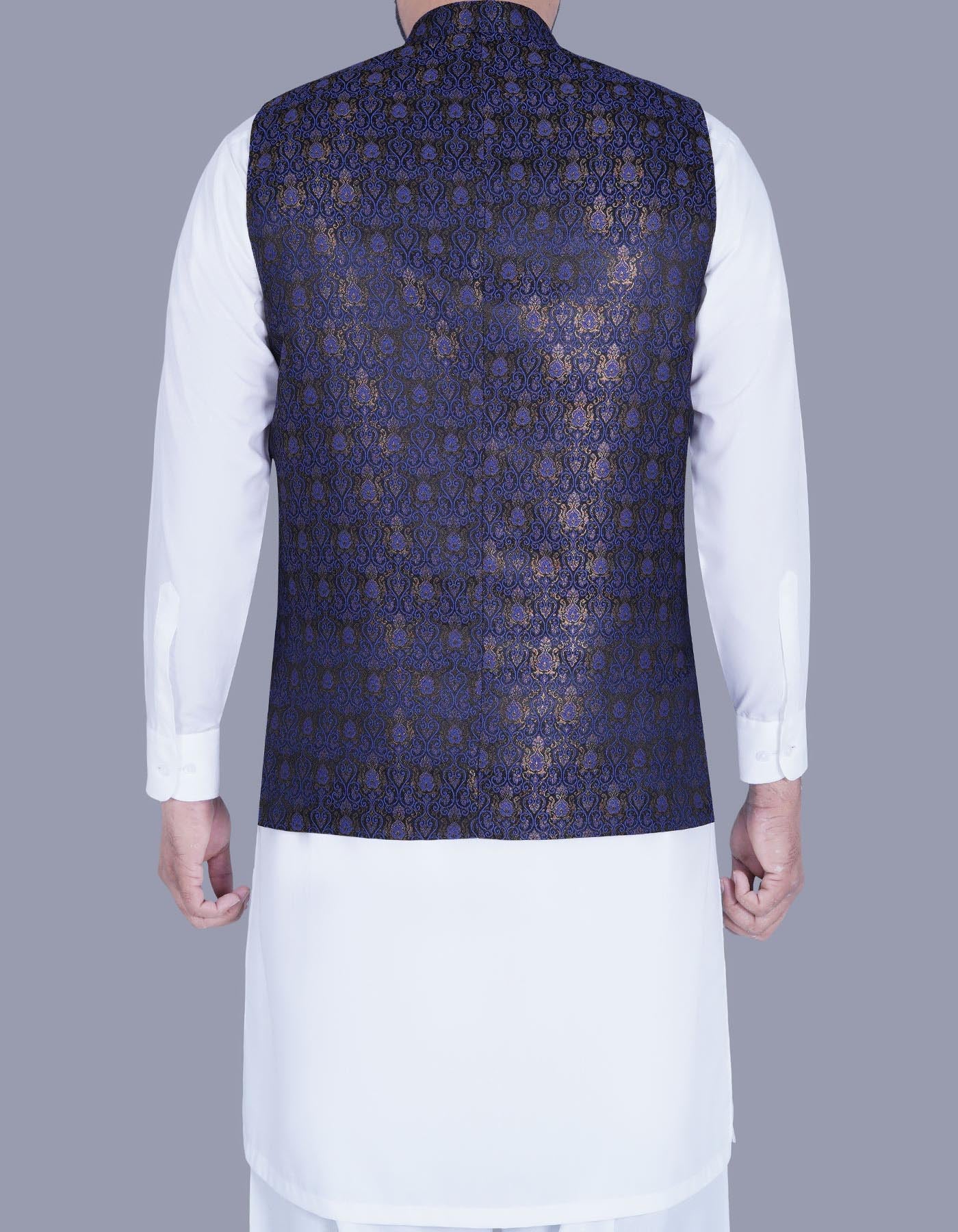Blue Self Waist Coat - Image 4