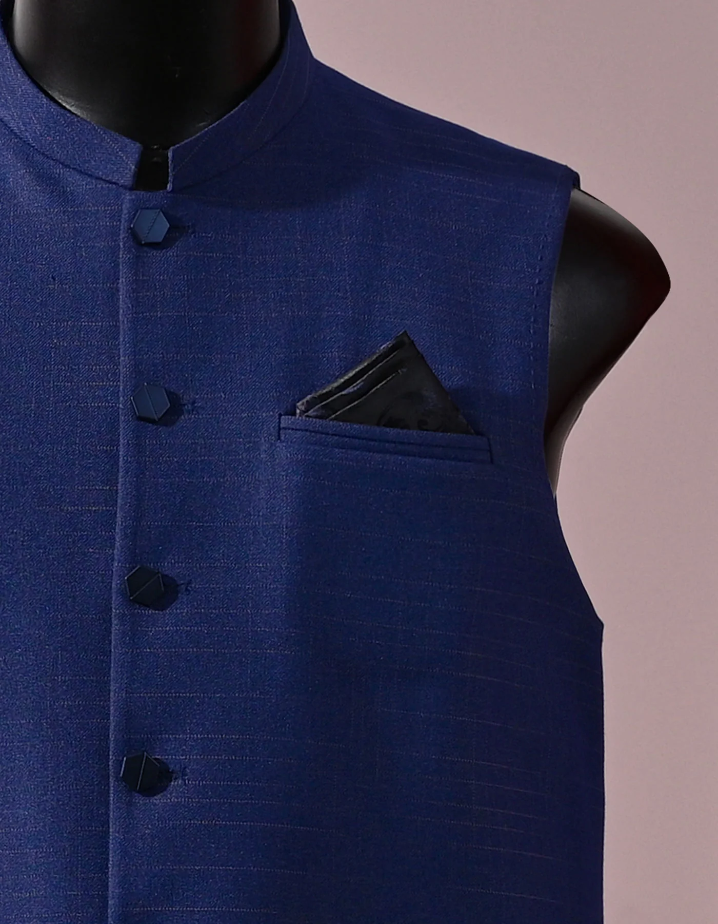 Blue Slub Designer Waistcoat - Image 2