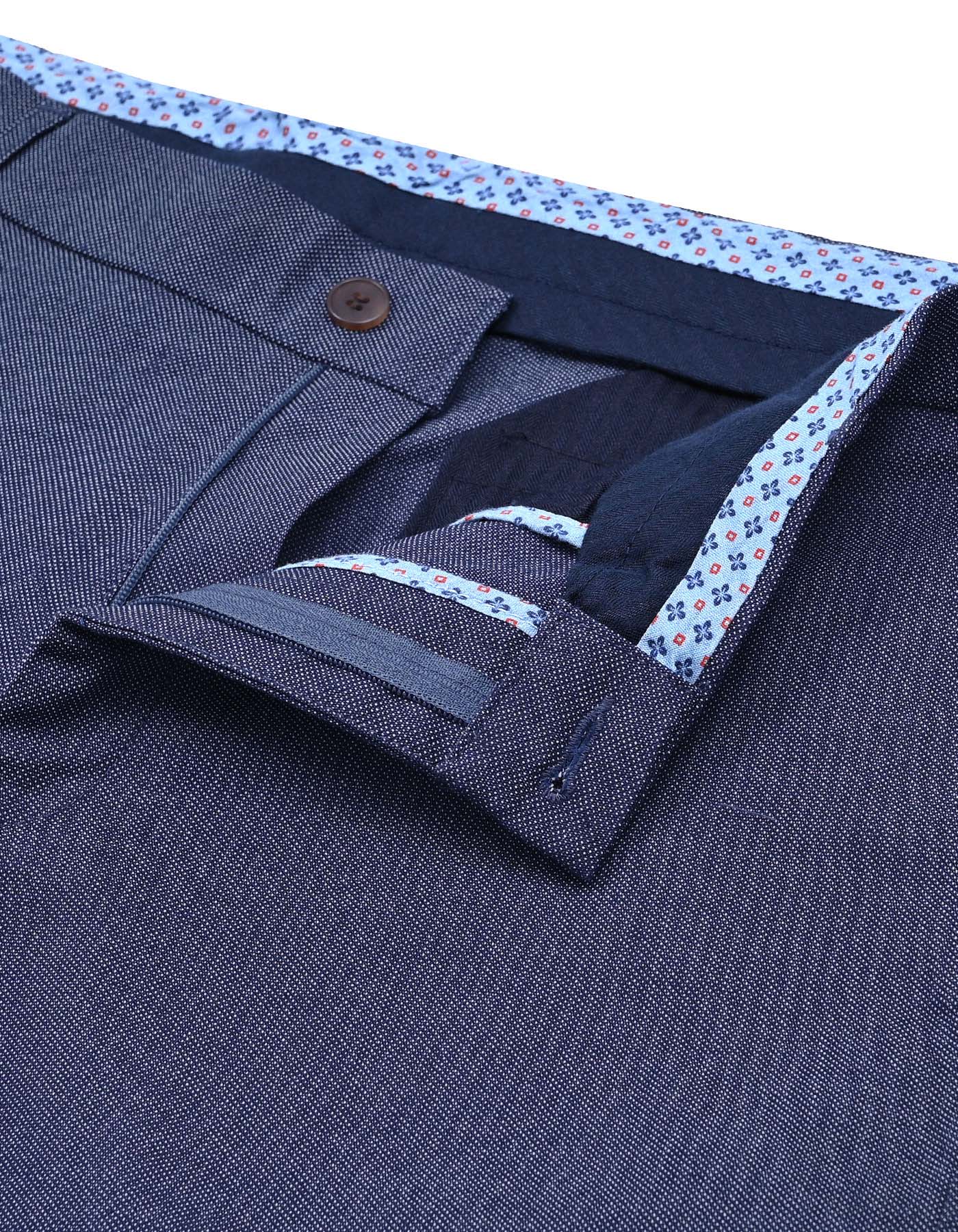 Blue Texture Classic Fit Cotton Trouser - Image 2