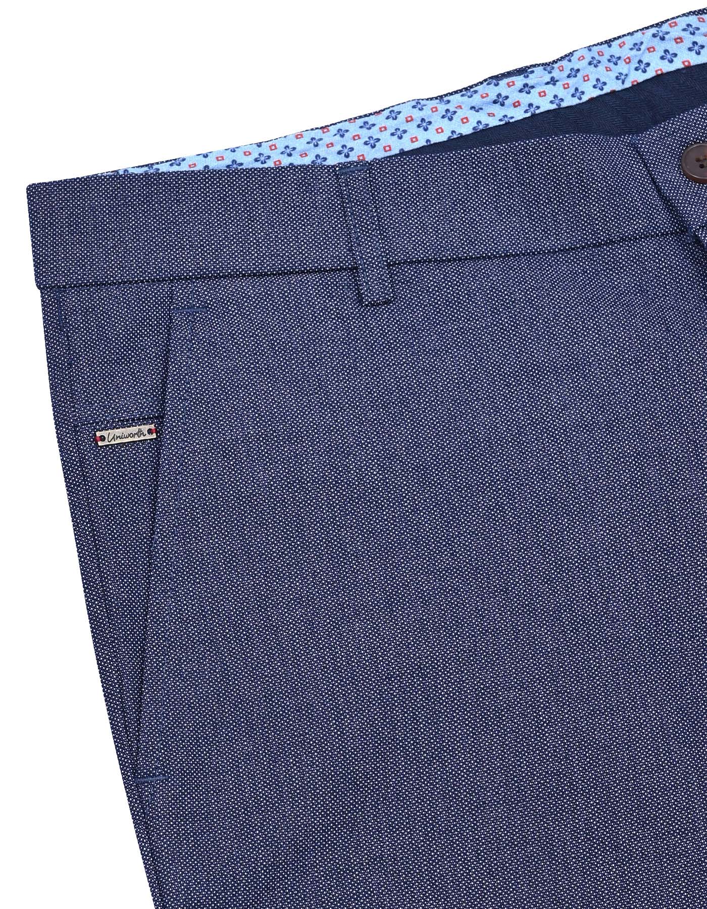 Blue Texture Classic Fit Cotton Trouser - Image 3