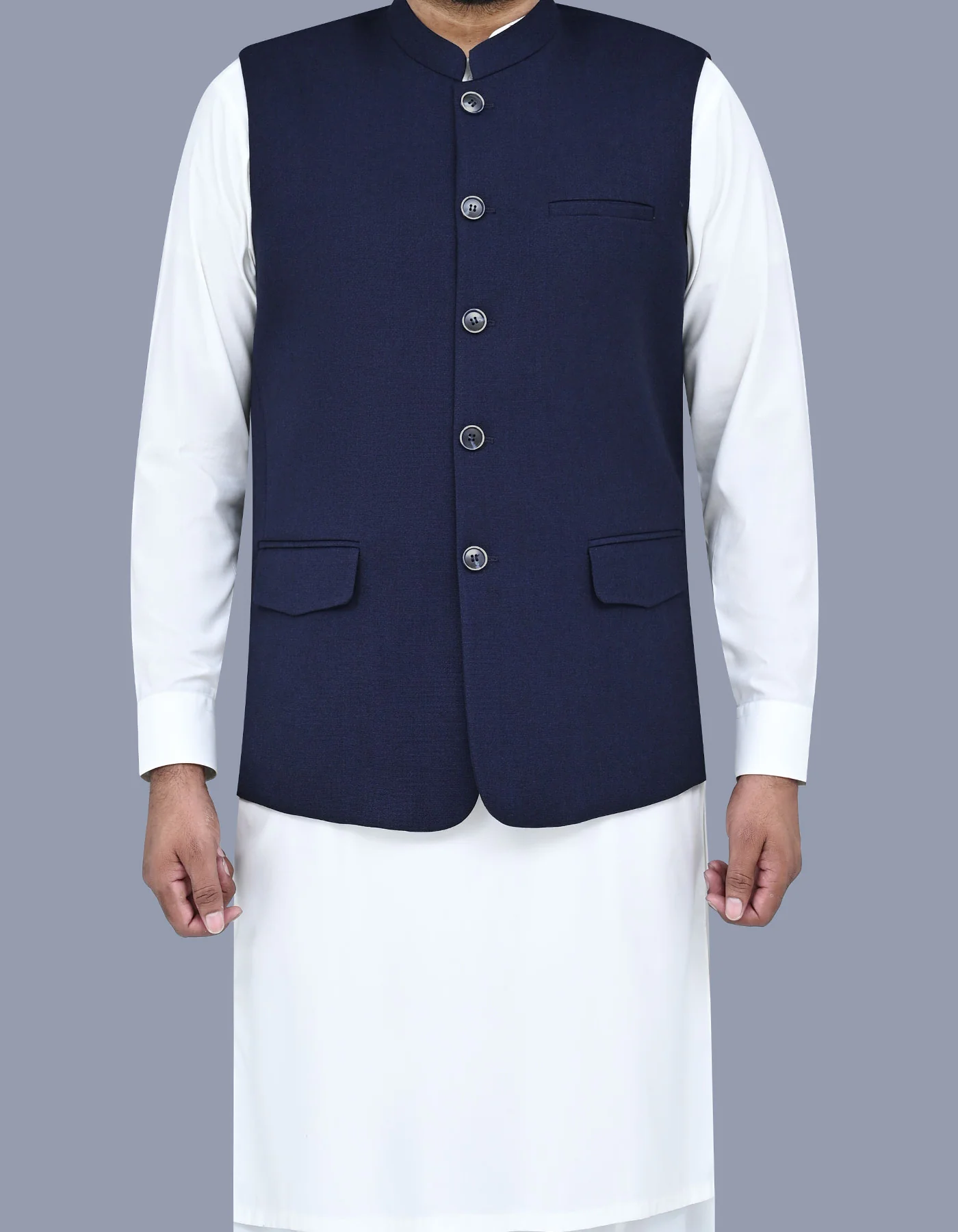 Blue Texture Classic Fit Waistcoat - Image 3