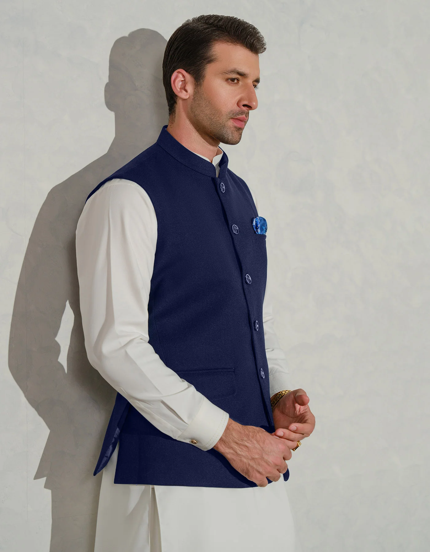 Blue Texture Smart Fit Waistcoat - Image 2