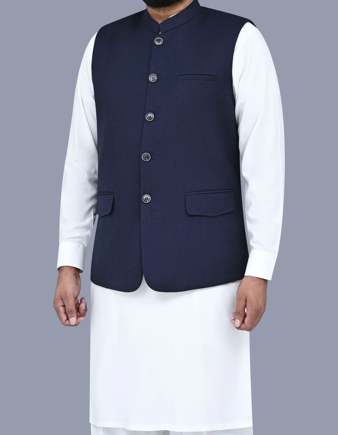Blue Texture Smart Fit Waistcoat - Image 5