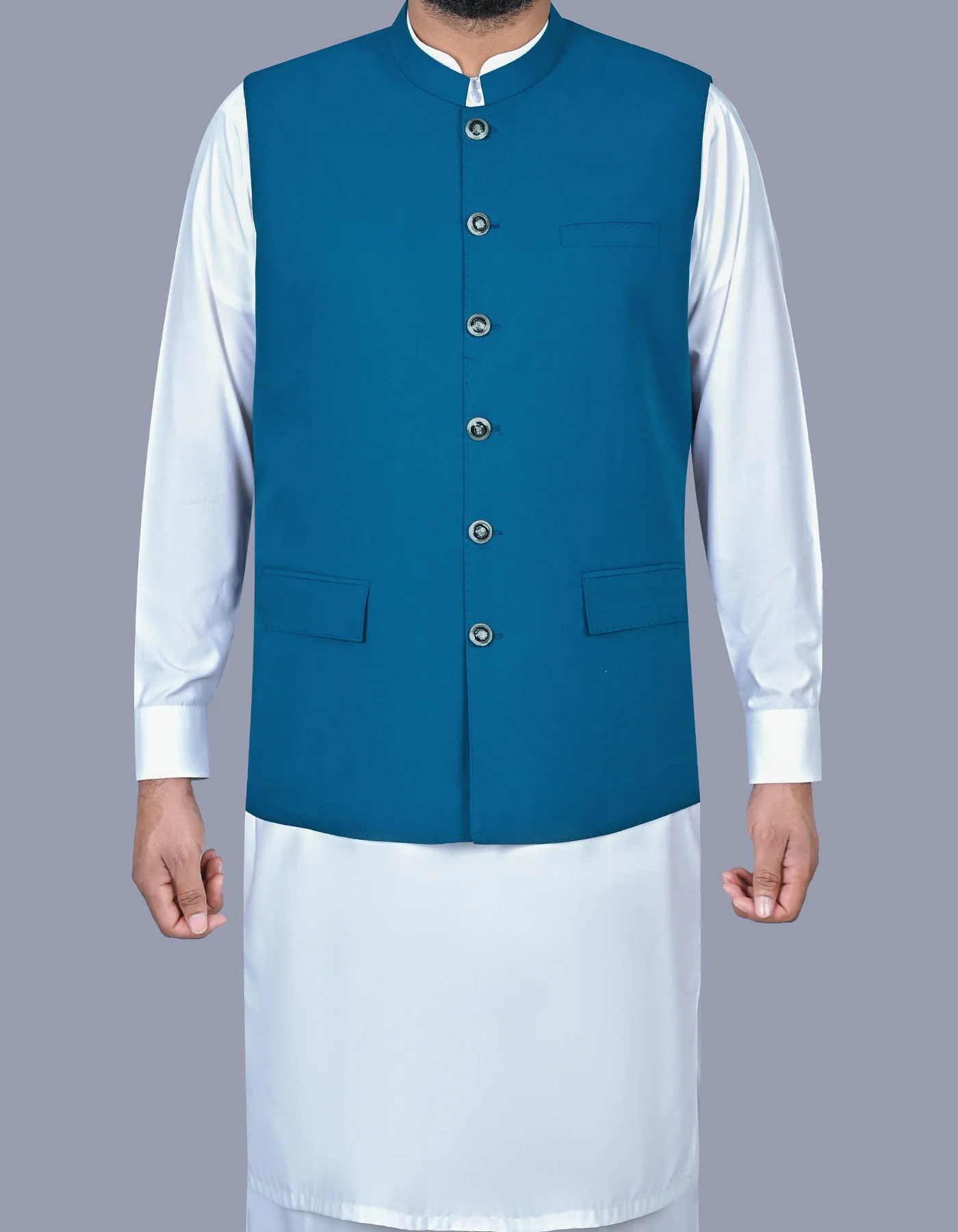 Blue Texture Smart Fit Waistcoat
