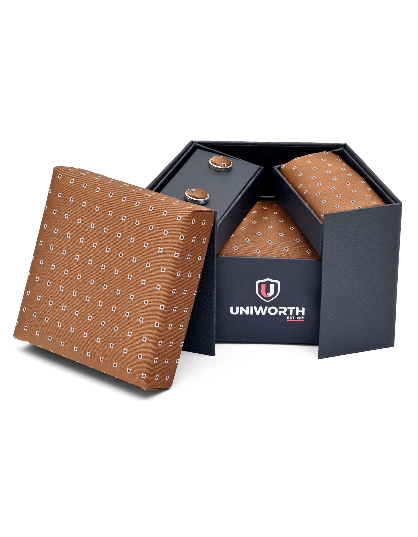 Bronze Geometric Cufflink Tie Set - Image 2