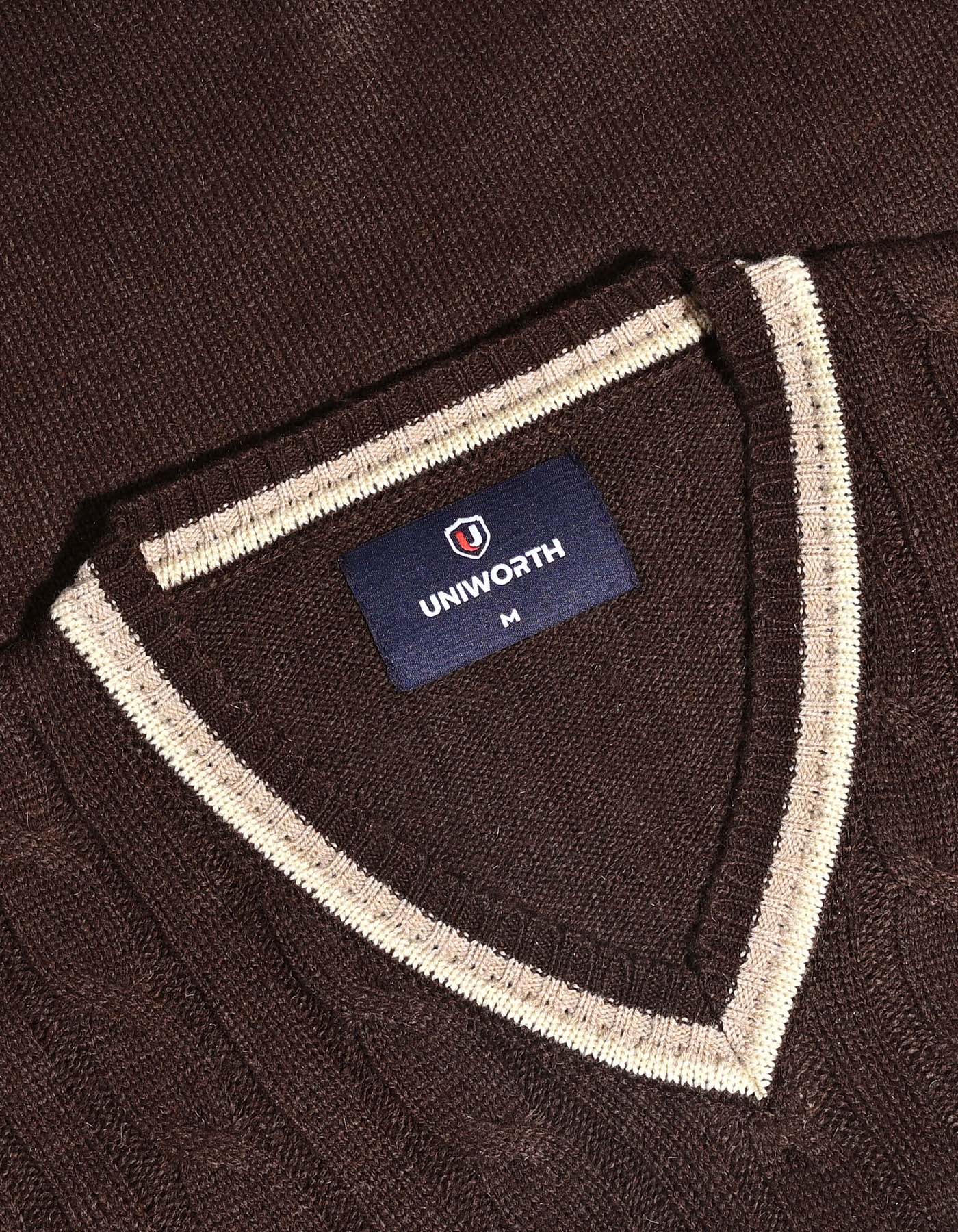 Brown Cable Knit V-neck Sweater - Image 2