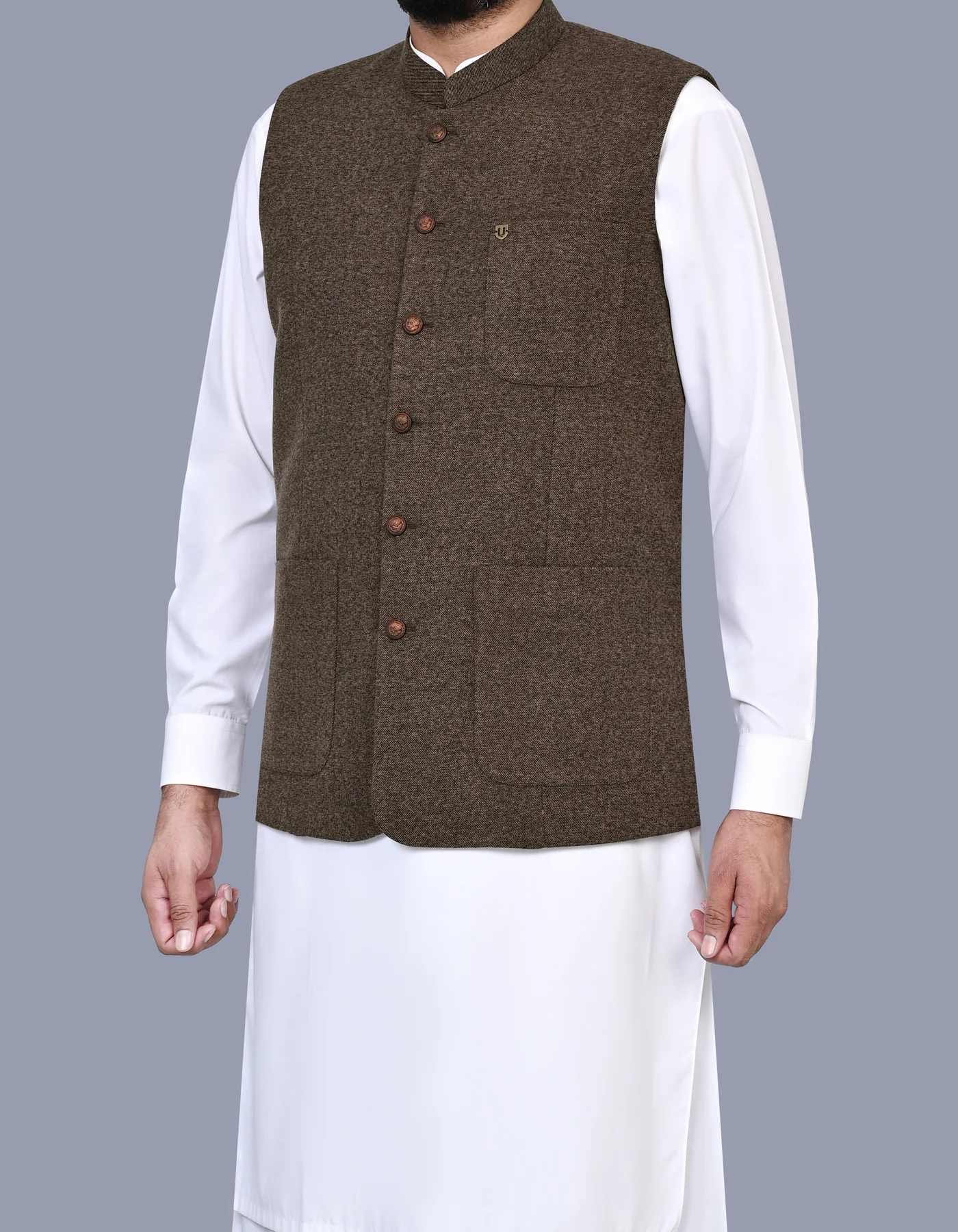 Brown Check Smart Fit Waistcoat - Image 3