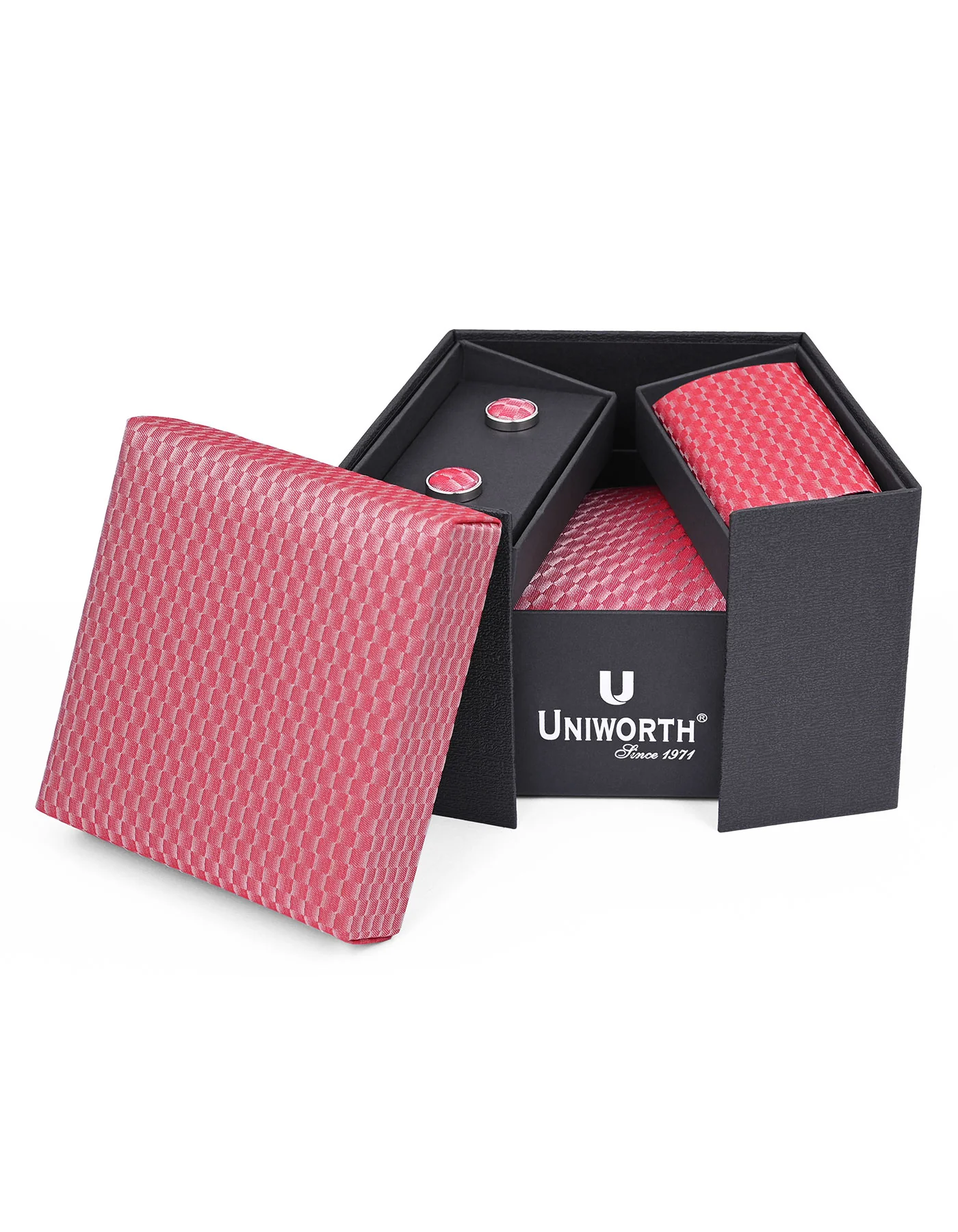 Brown Geometric Cufflink Tie Set - Image 2