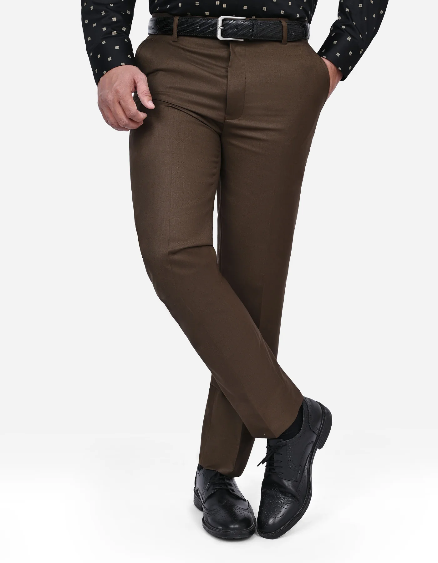 Brown Plain Classic Fit Formal Trouser