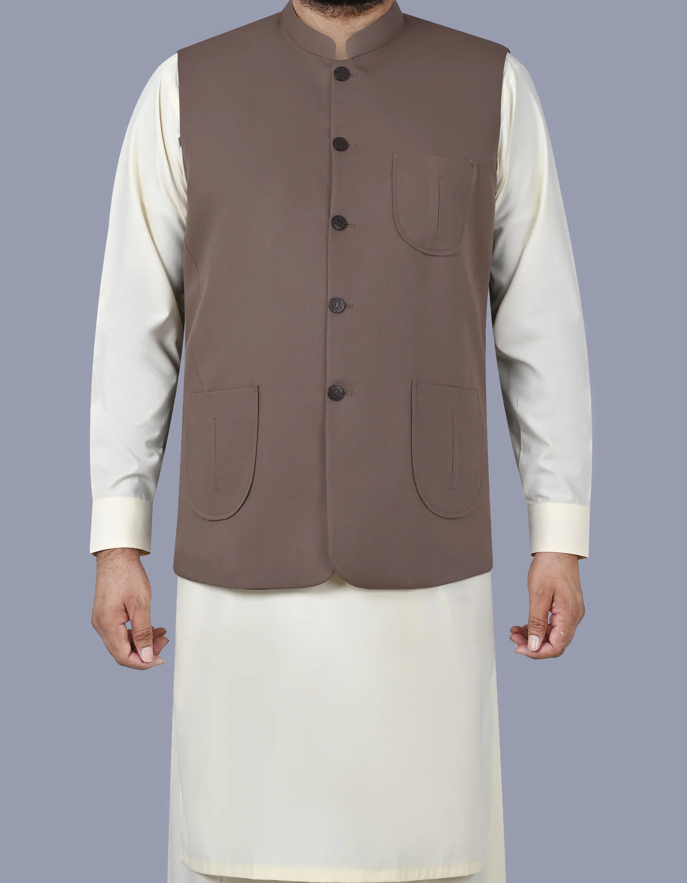 Brown Plain Classic Fit Waistcoat