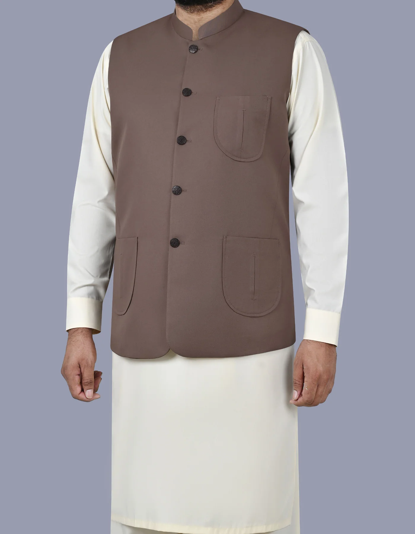 Brown Plain Classic Fit Waistcoat - Image 3