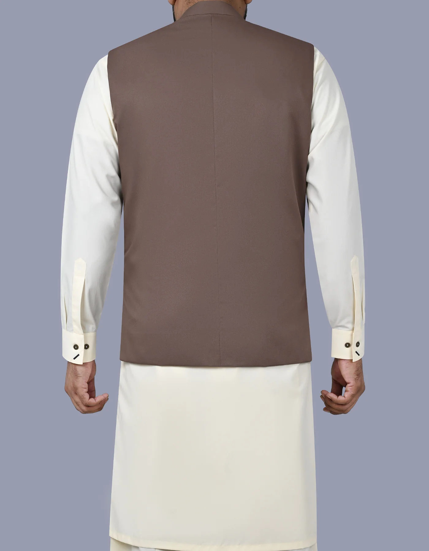 Brown Plain Classic Fit Waistcoat - Image 4