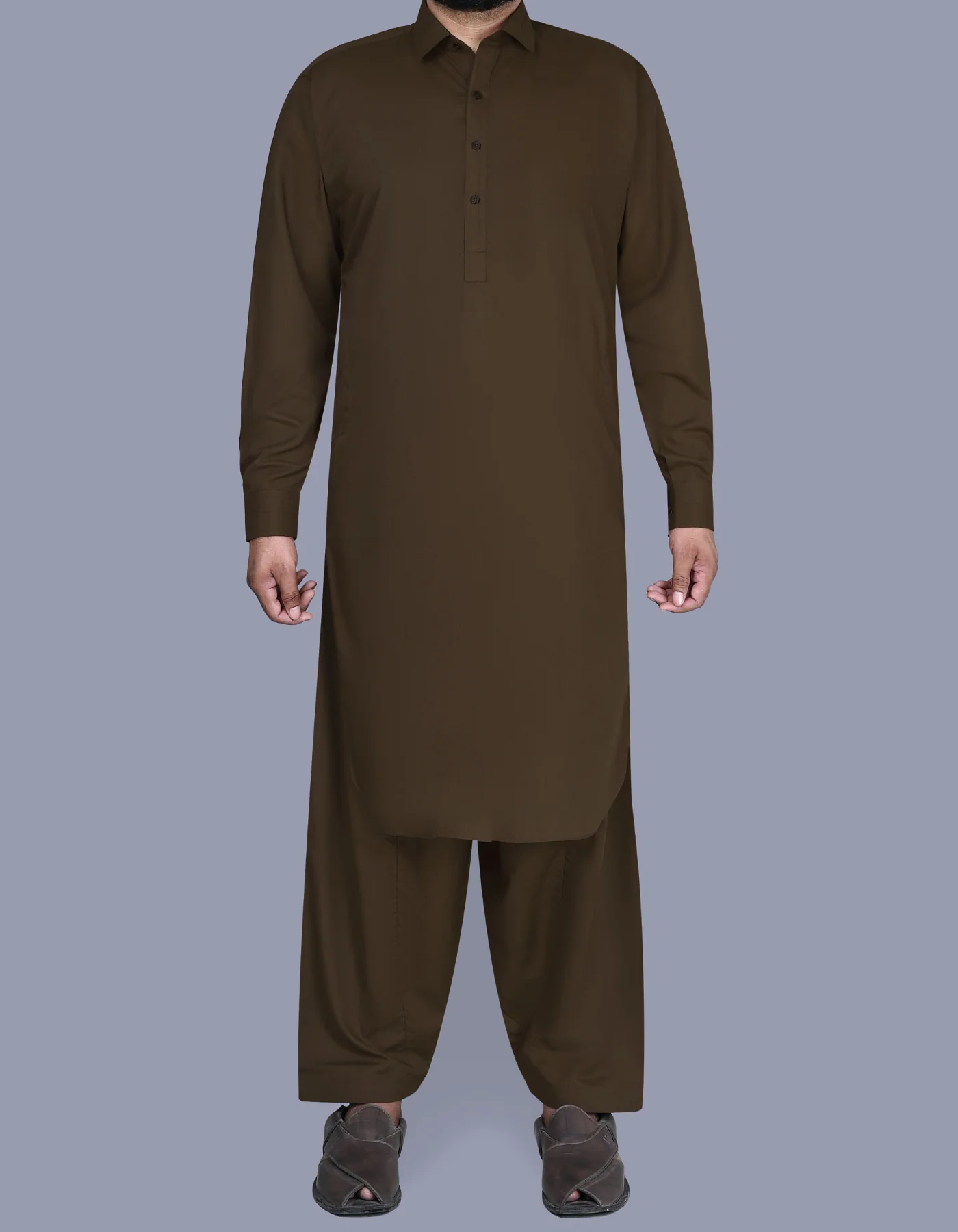 Brown Plain Kameez Shalwar