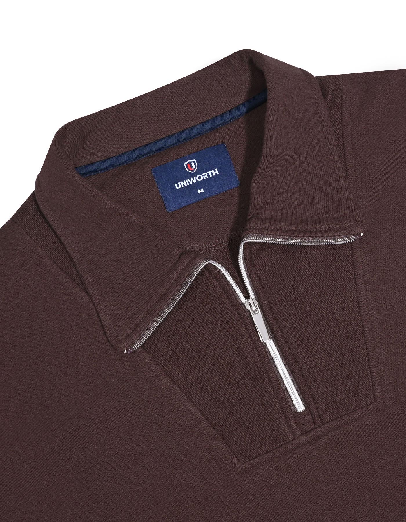 Brown Plain Relax Fit Half Zipper - Image 3