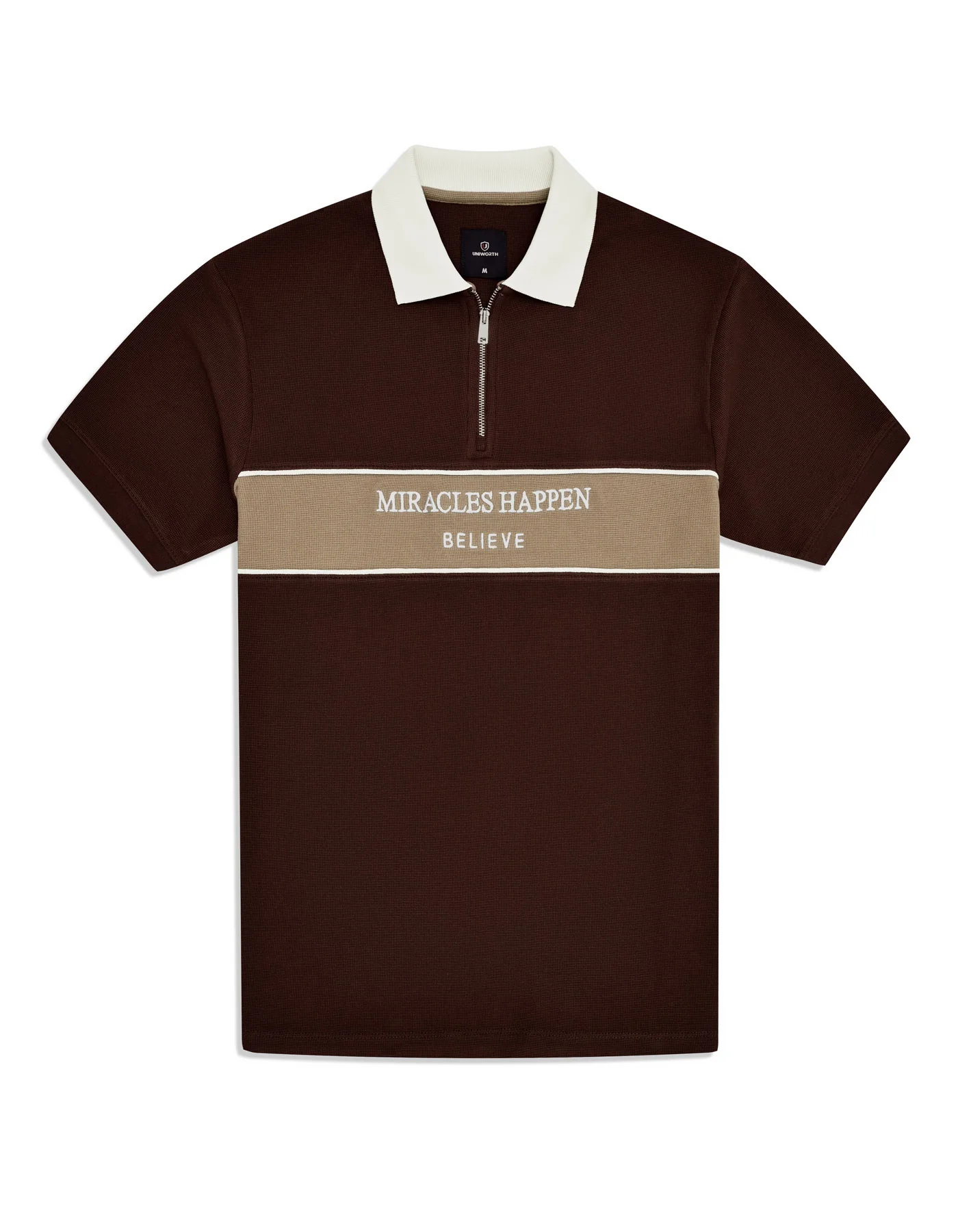 Brown Texture Color Block Polo Shirt