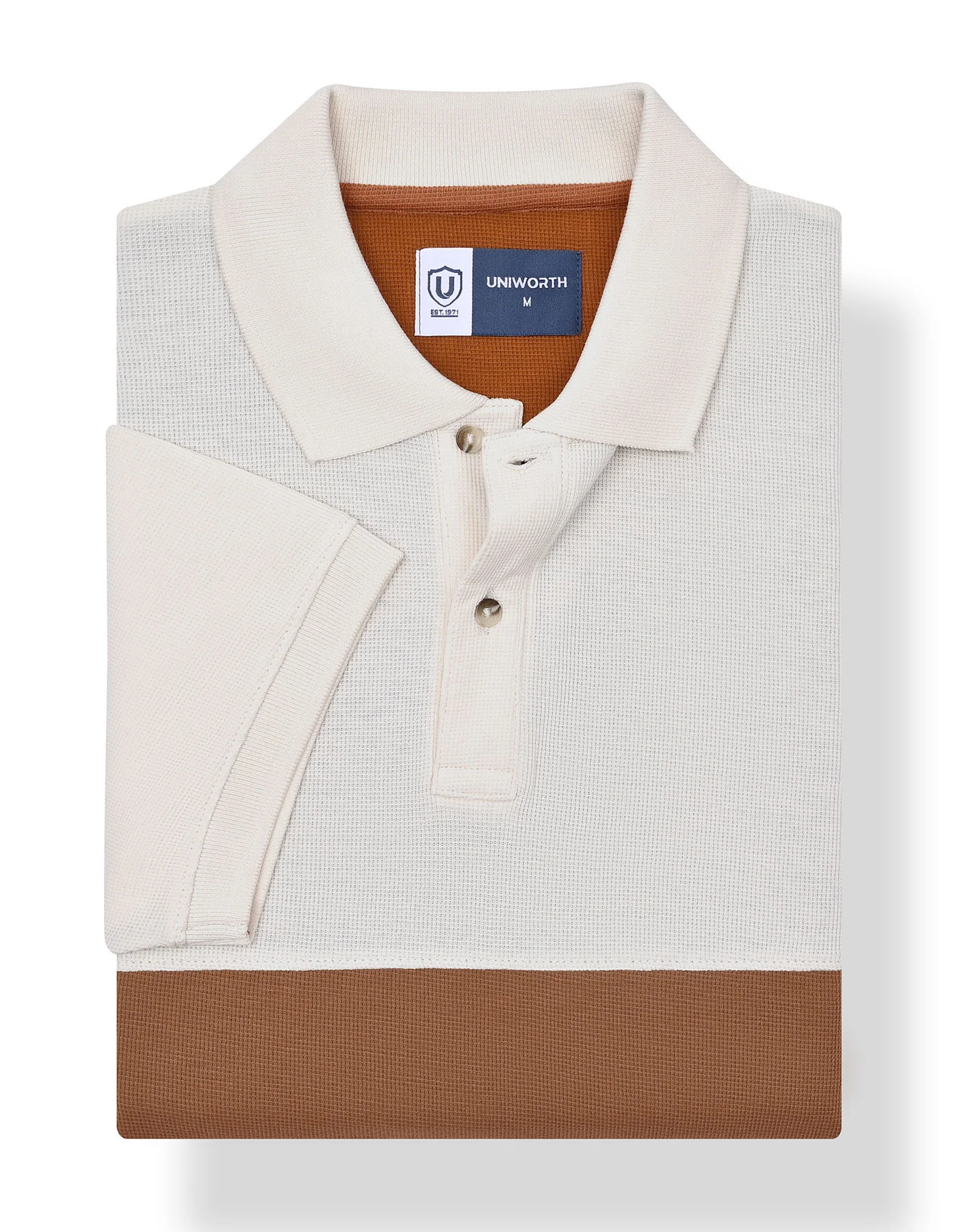 Brown Textured Color Block Polo Shirt - Image 3