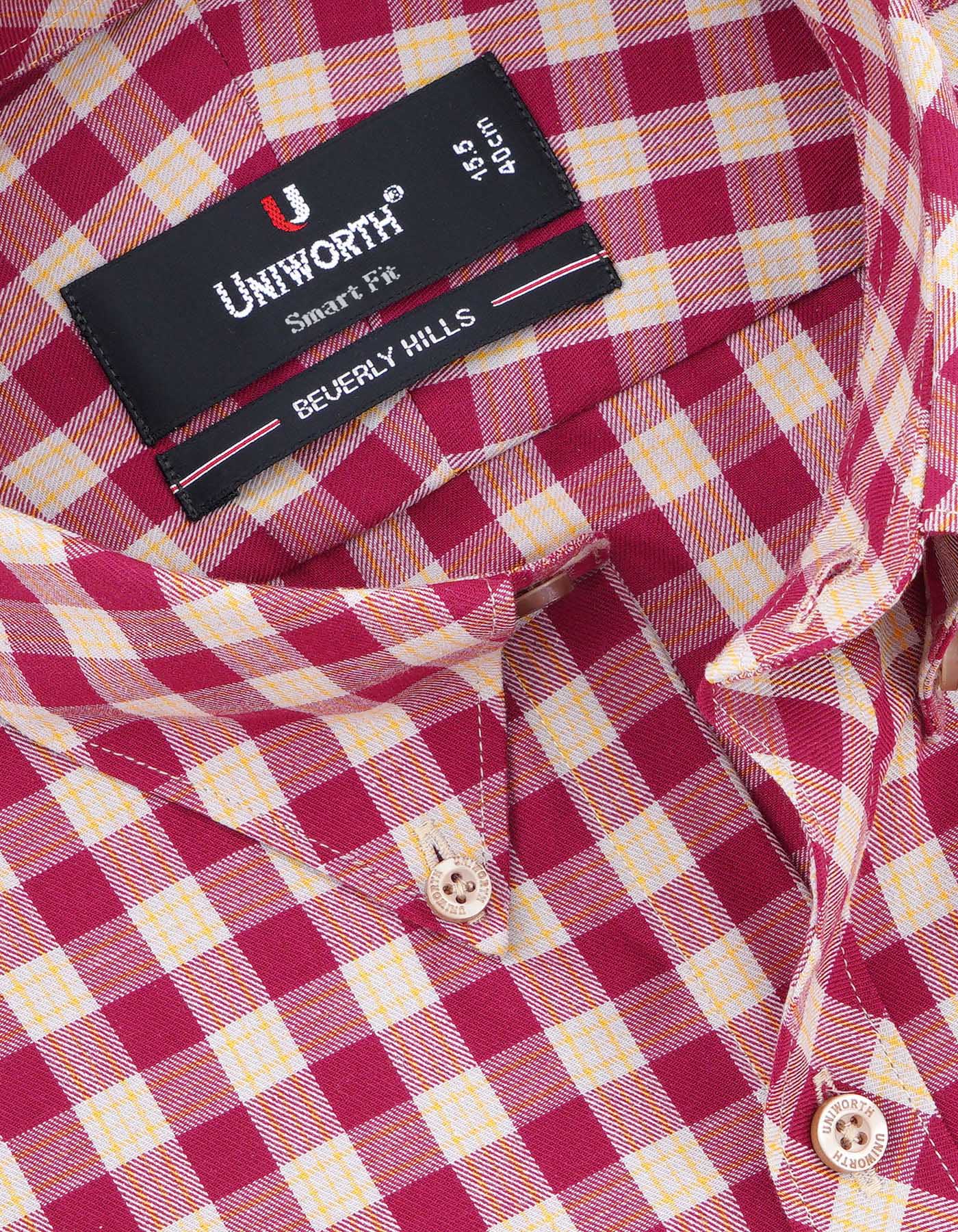 Burgundy Check Tailored Smart Fit Shirt - Image 2