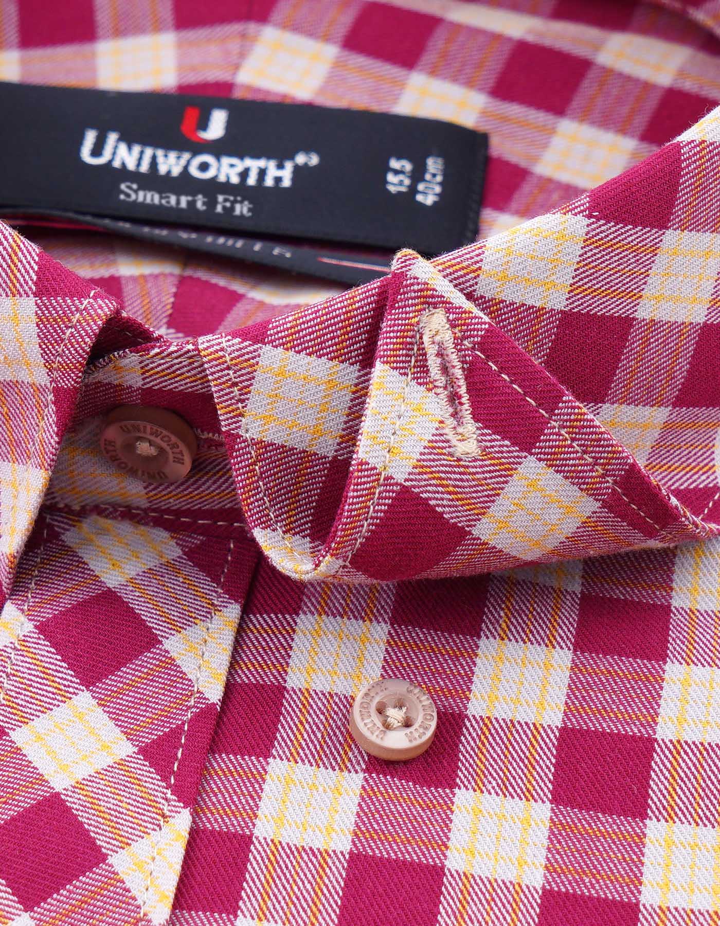 Burgundy Check Tailored Smart Fit Shirt - Image 3