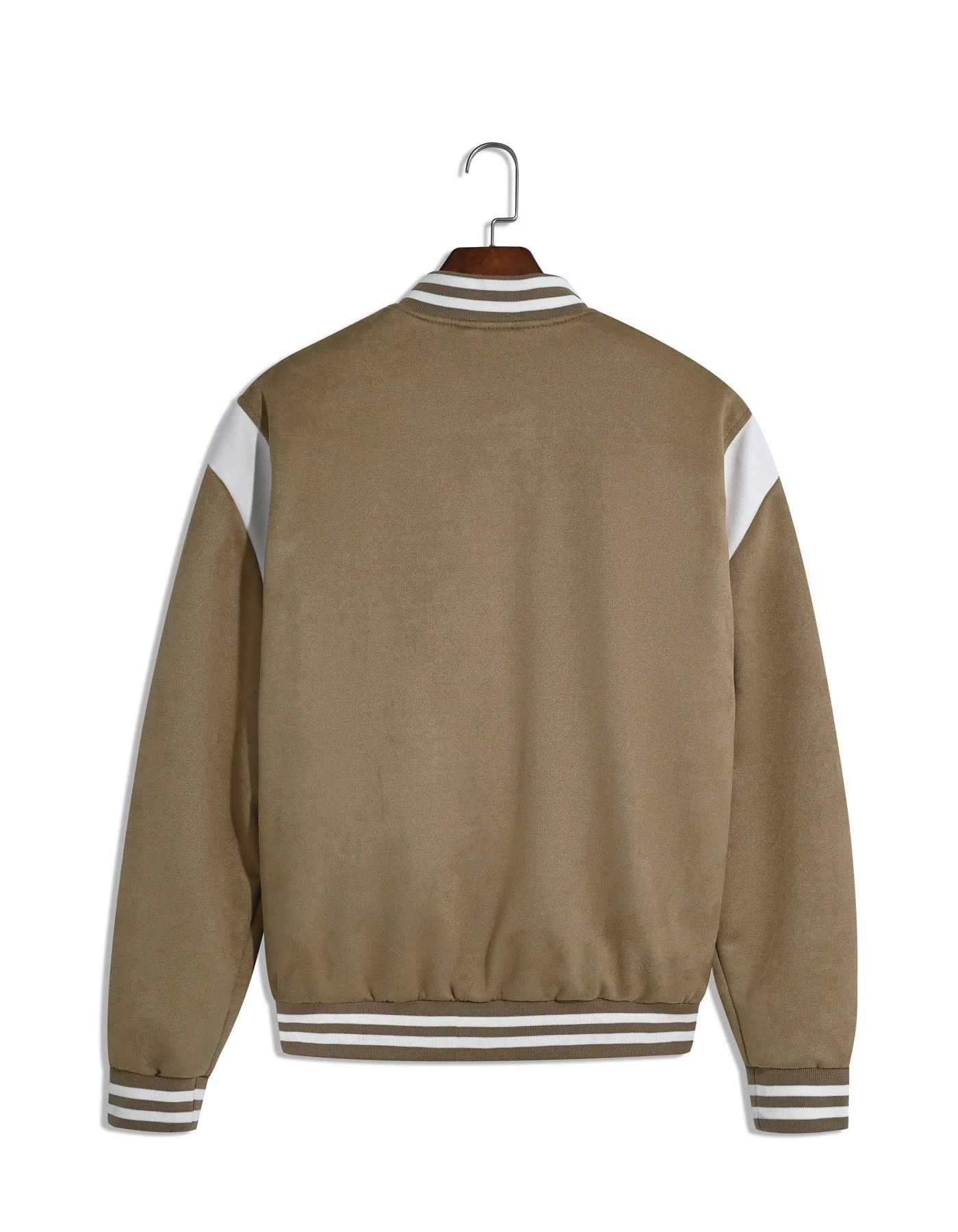 Camel Plain Faux Suede Bomber Jacket - Image 6