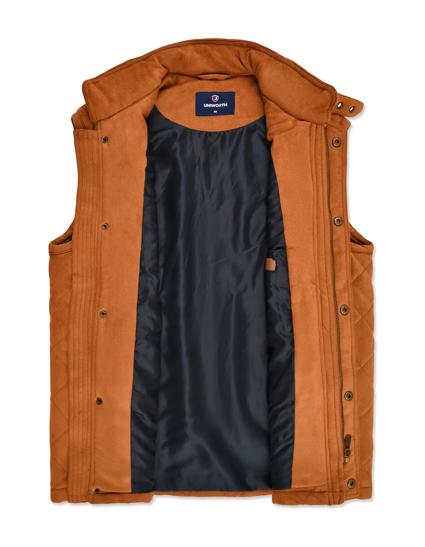 Camel Plain Faux Suede Gilet Jacket - Image 4