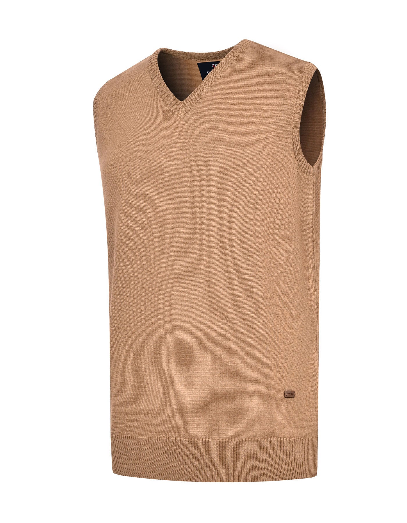 Camel Plain V-Neck Sleeveless Sweater