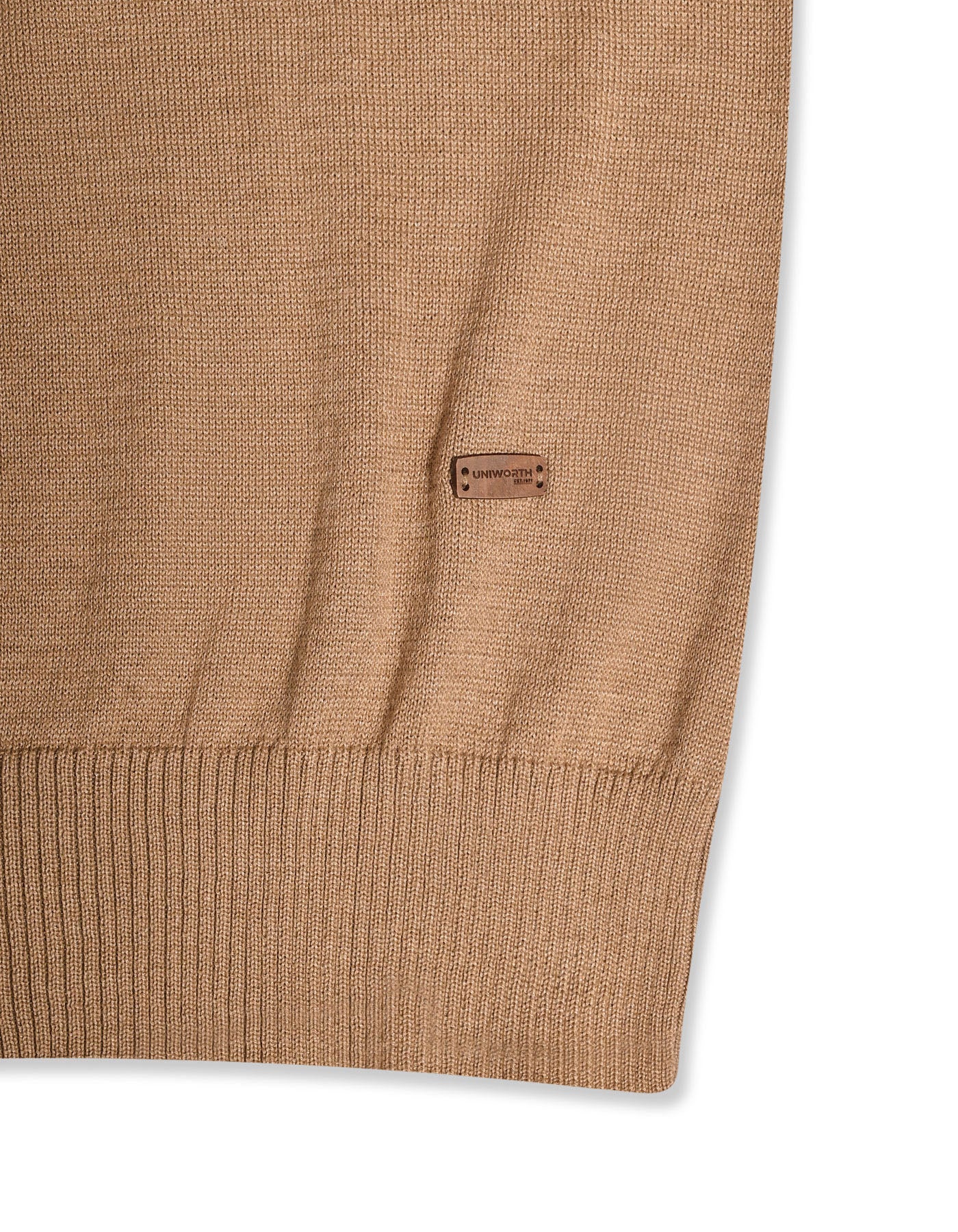 Camel Plain V-Neck Sleeveless Sweater - Image 3