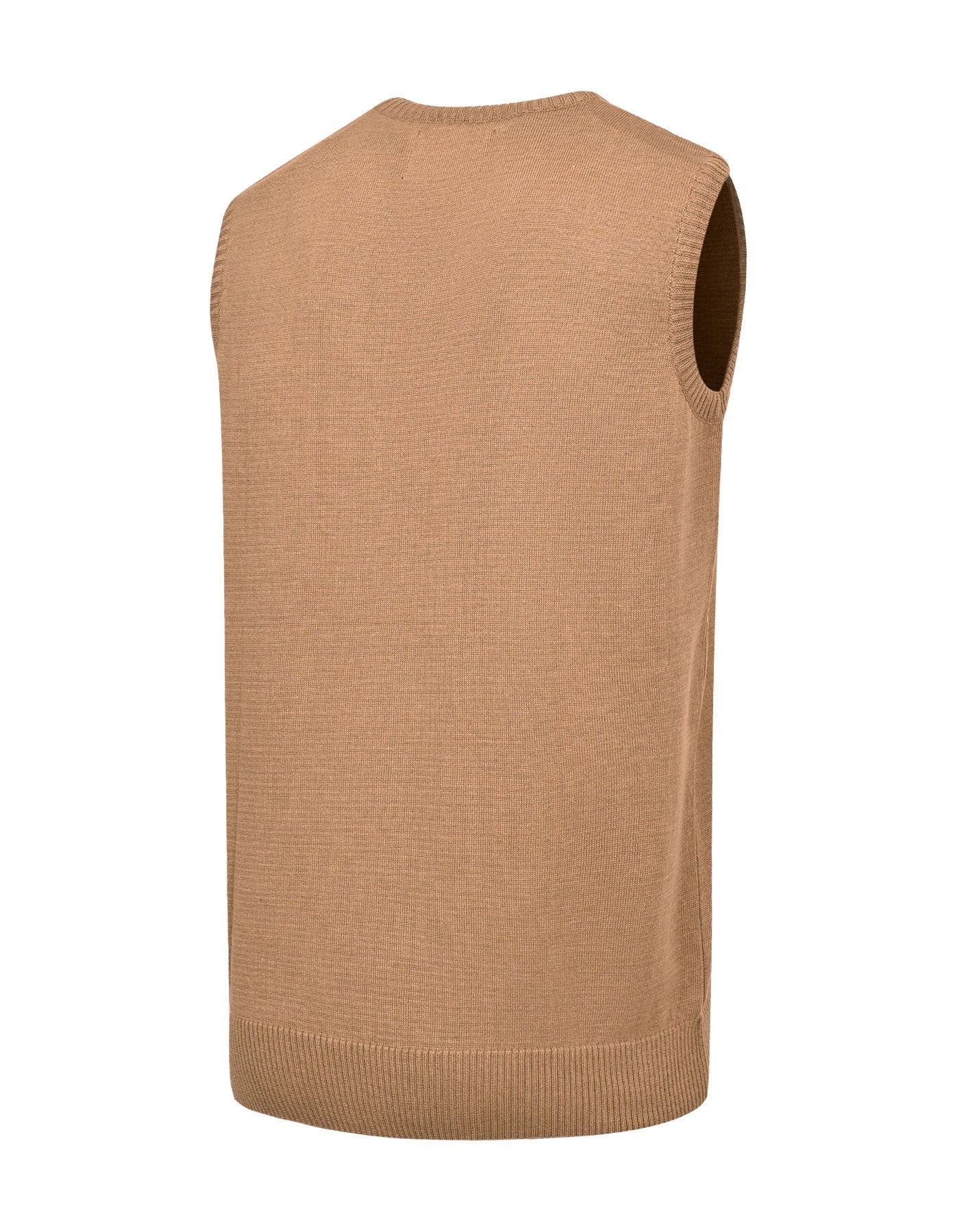 Camel Plain V-Neck Sleeveless Sweater - Image 4