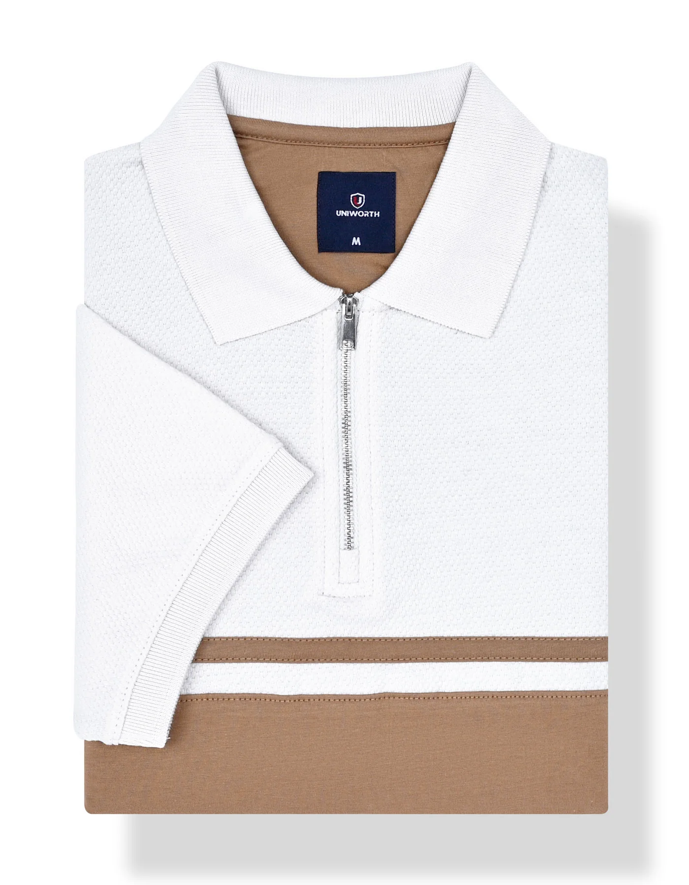 Camel Texture Color Block Polo Shirt - Image 3