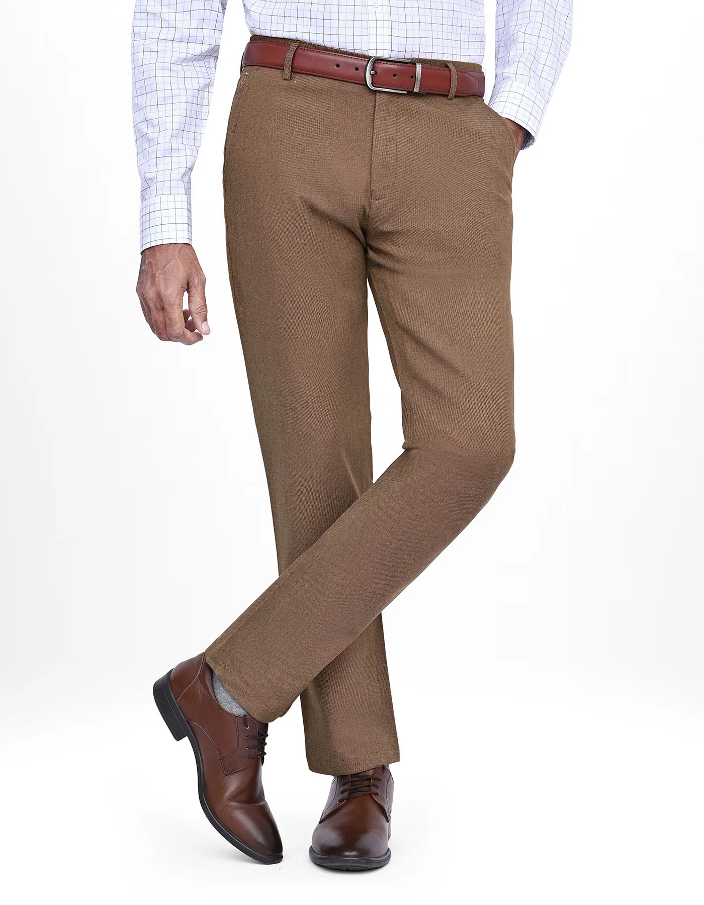 Camel Texture Smart Fit Cotton Trouser