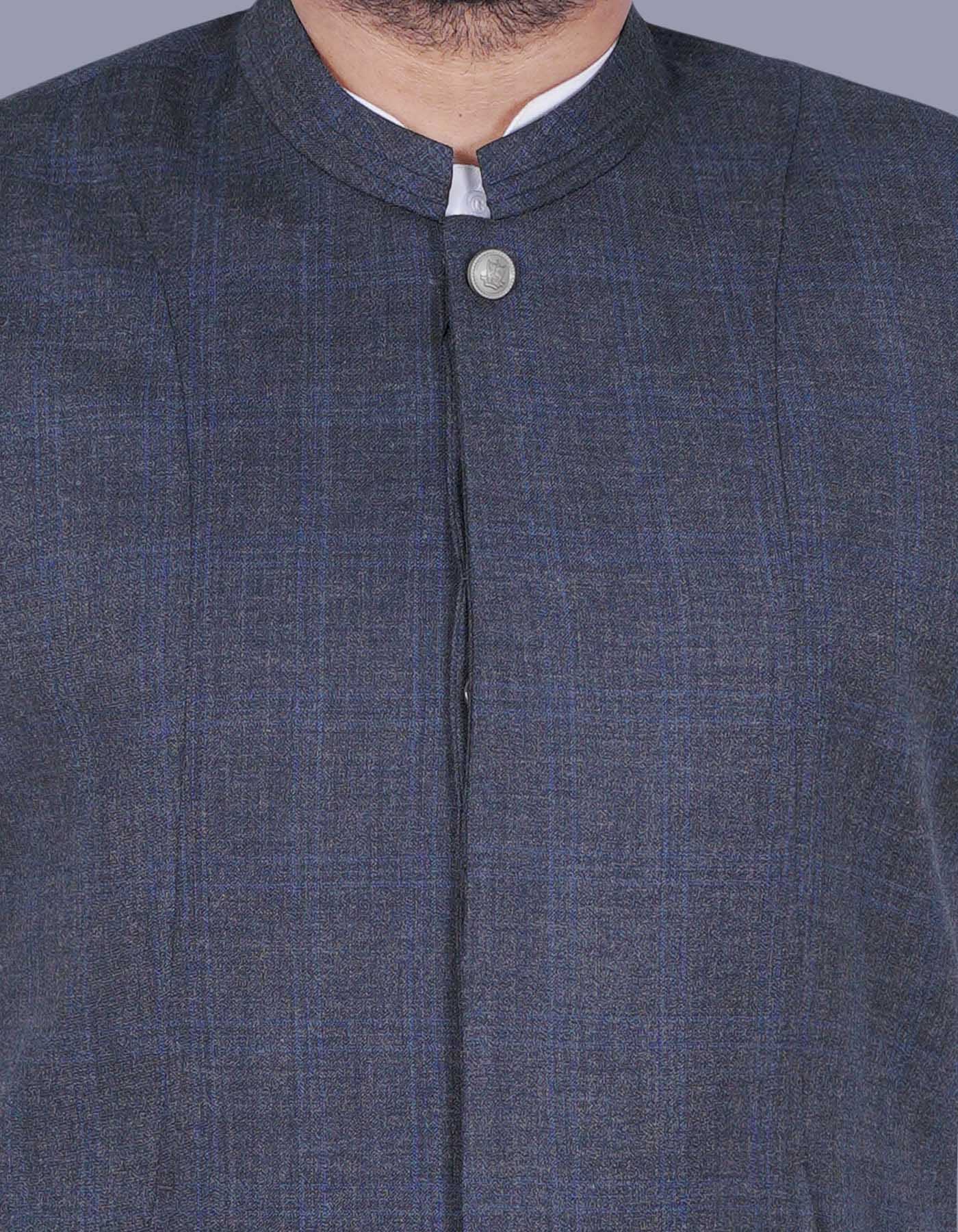 Charcoal Check Classic Fit Waist Coat - Image 2