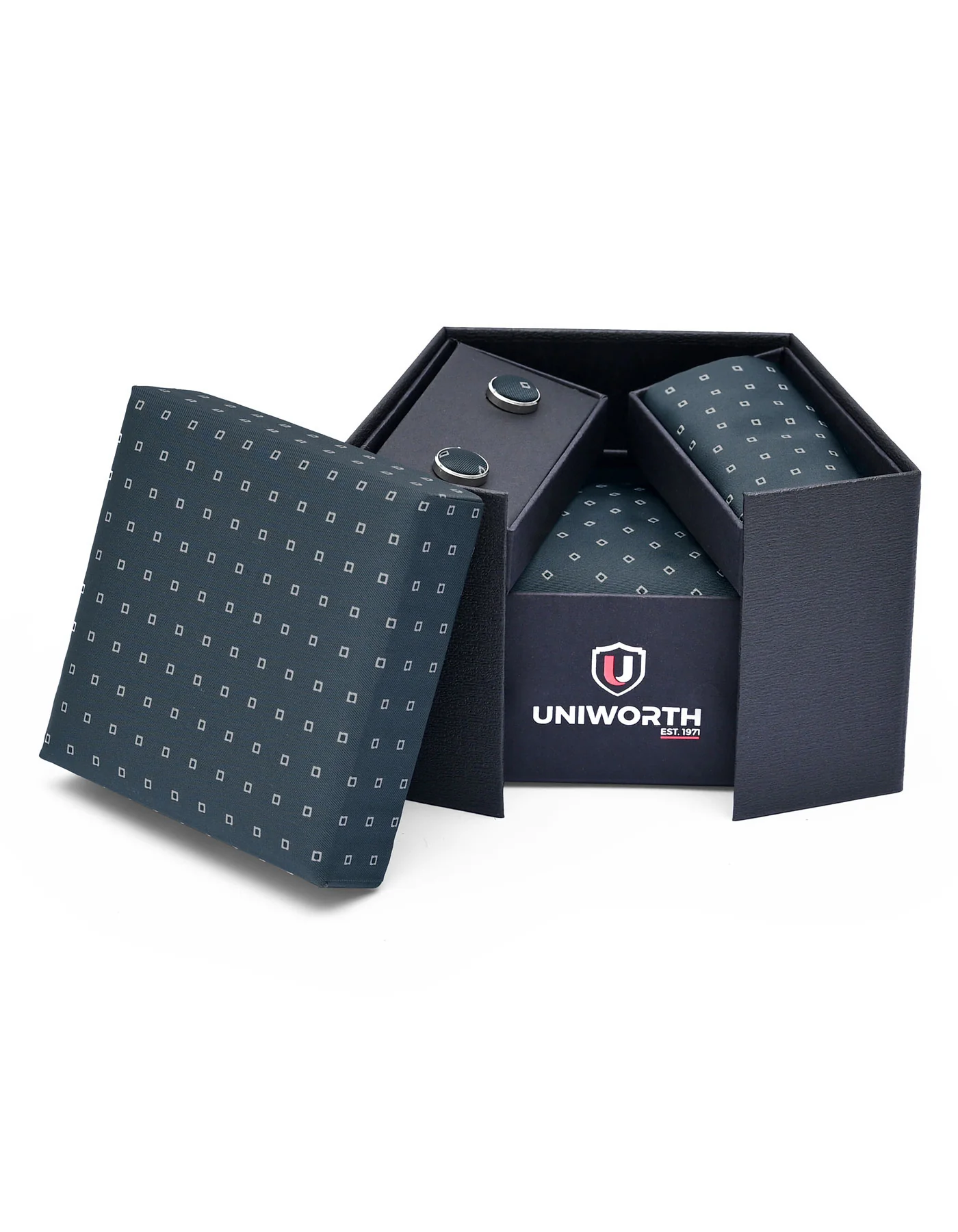 Charcoal Geometric Cufflink Tie Set - Image 2
