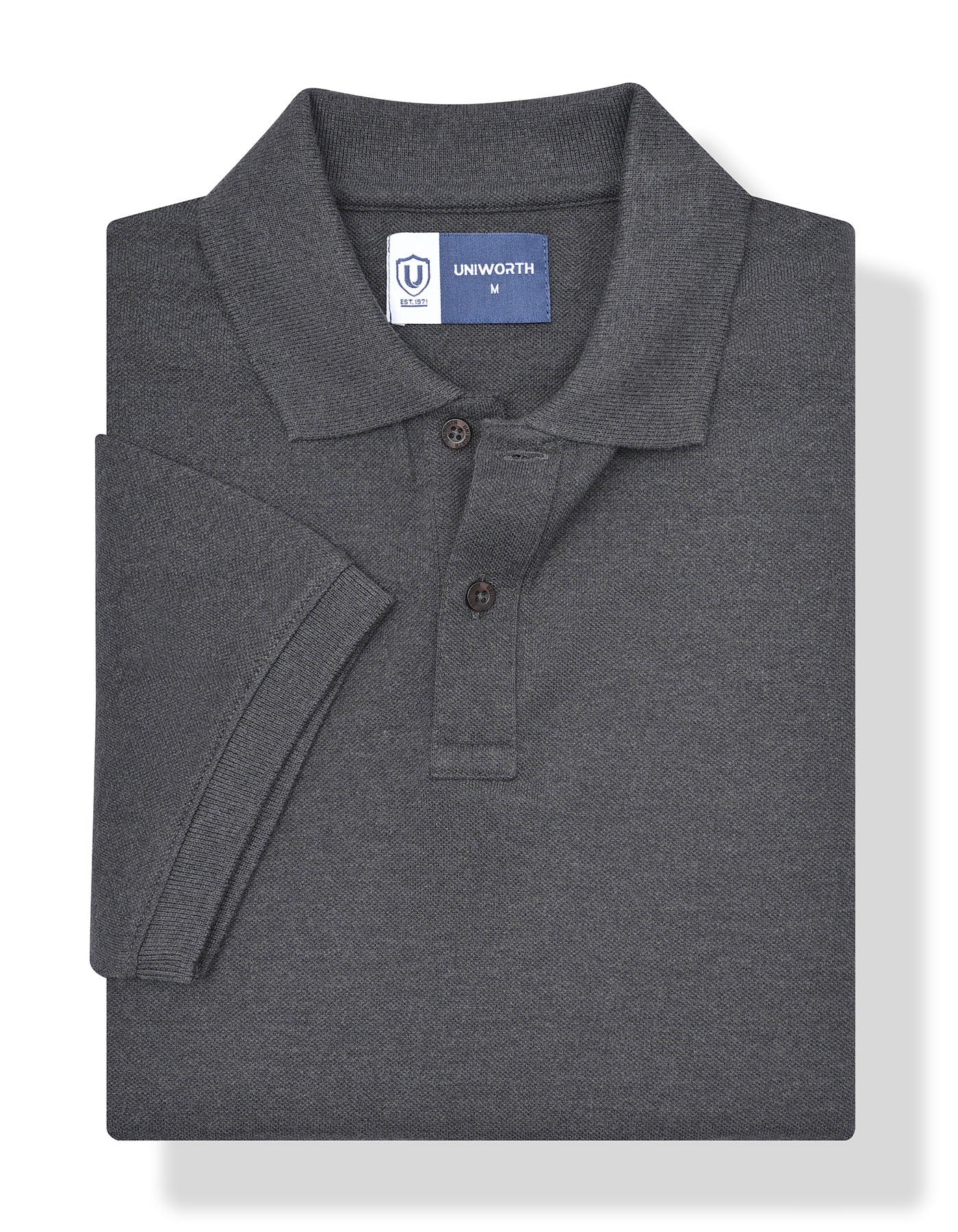 Charcoal Melange Plain Pique Polo Shirt - Image 2