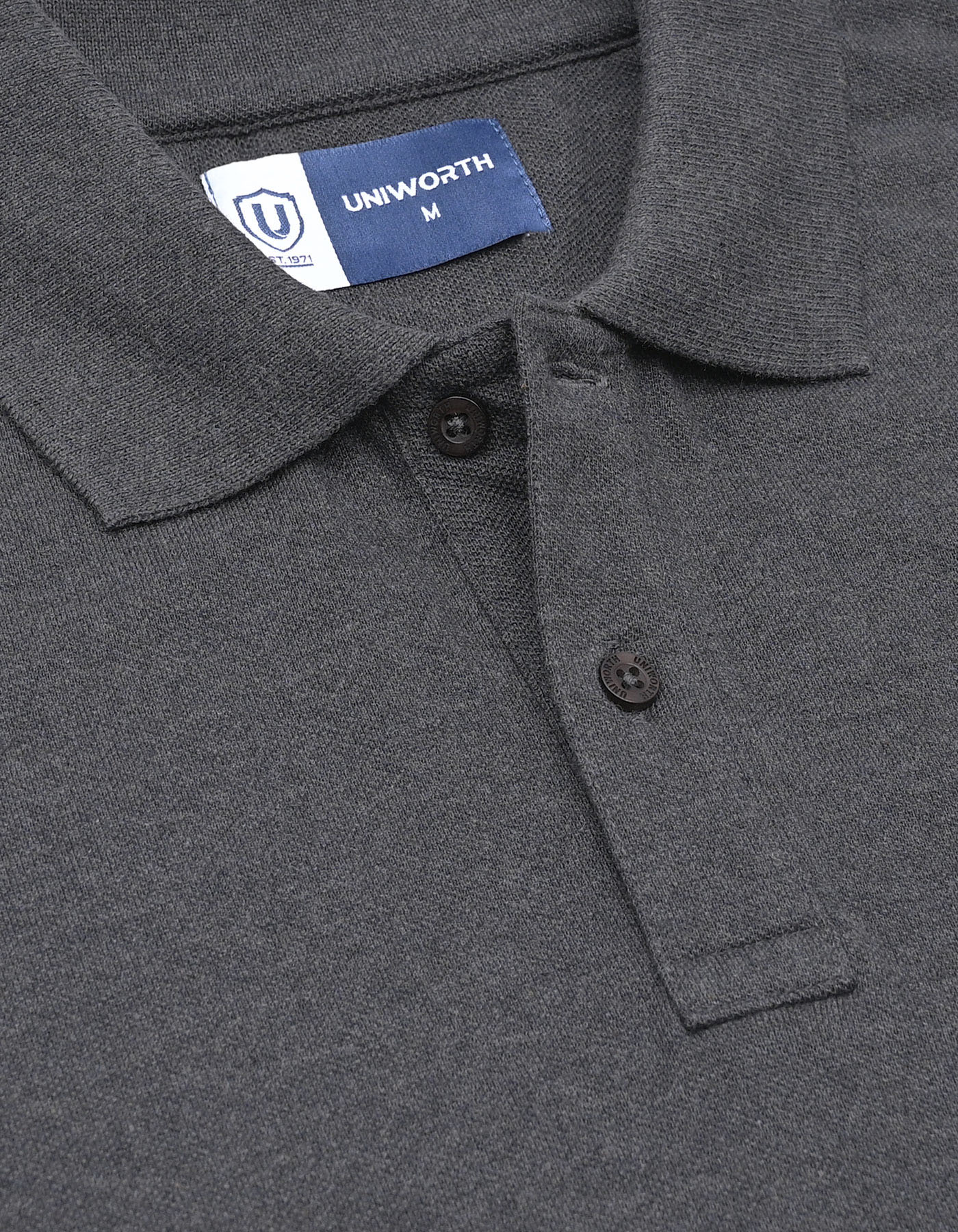 Charcoal Melange Plain Pique Polo Shirt - Image 3
