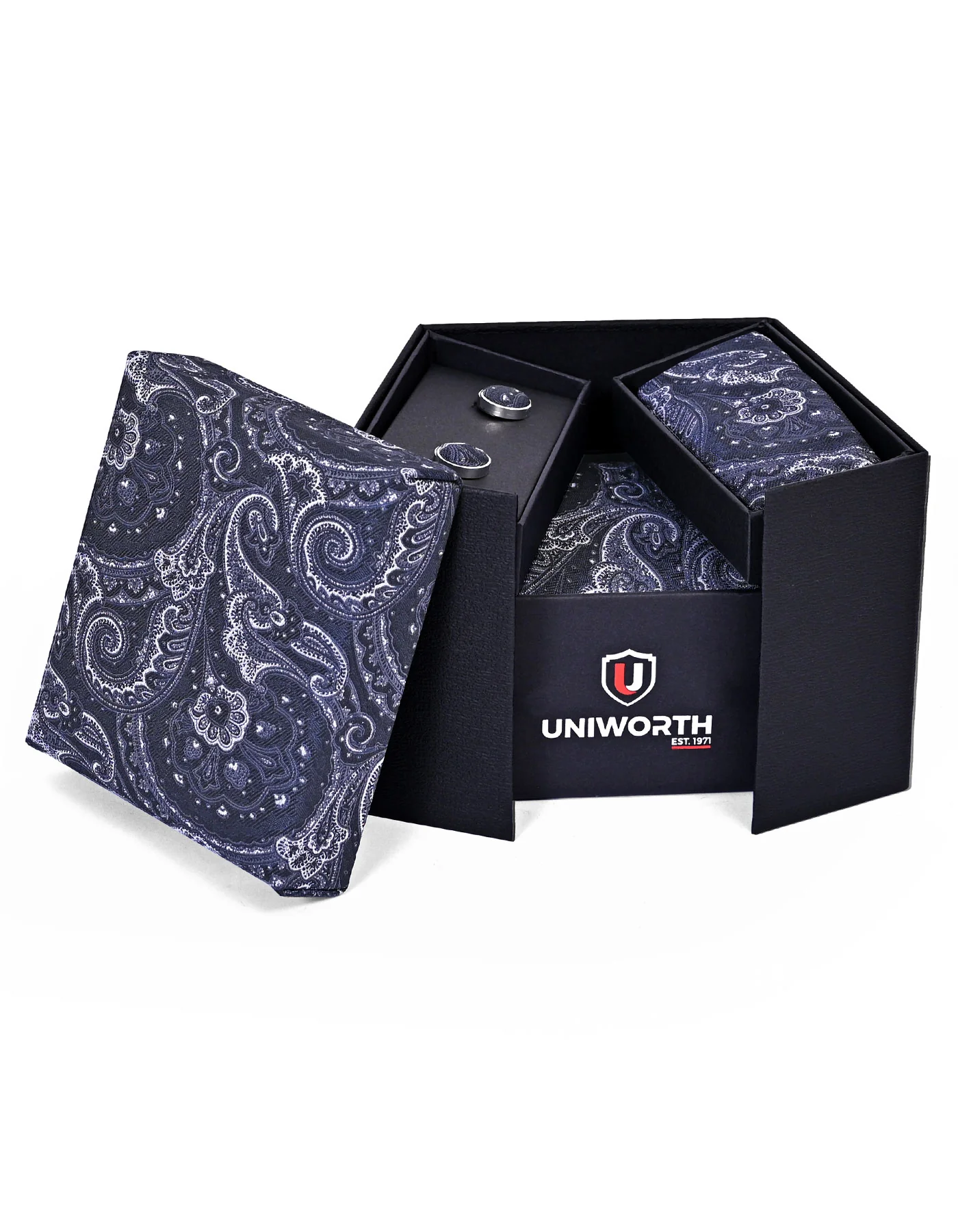 Charcoal Paisley Cufflink Tie Set - Image 2