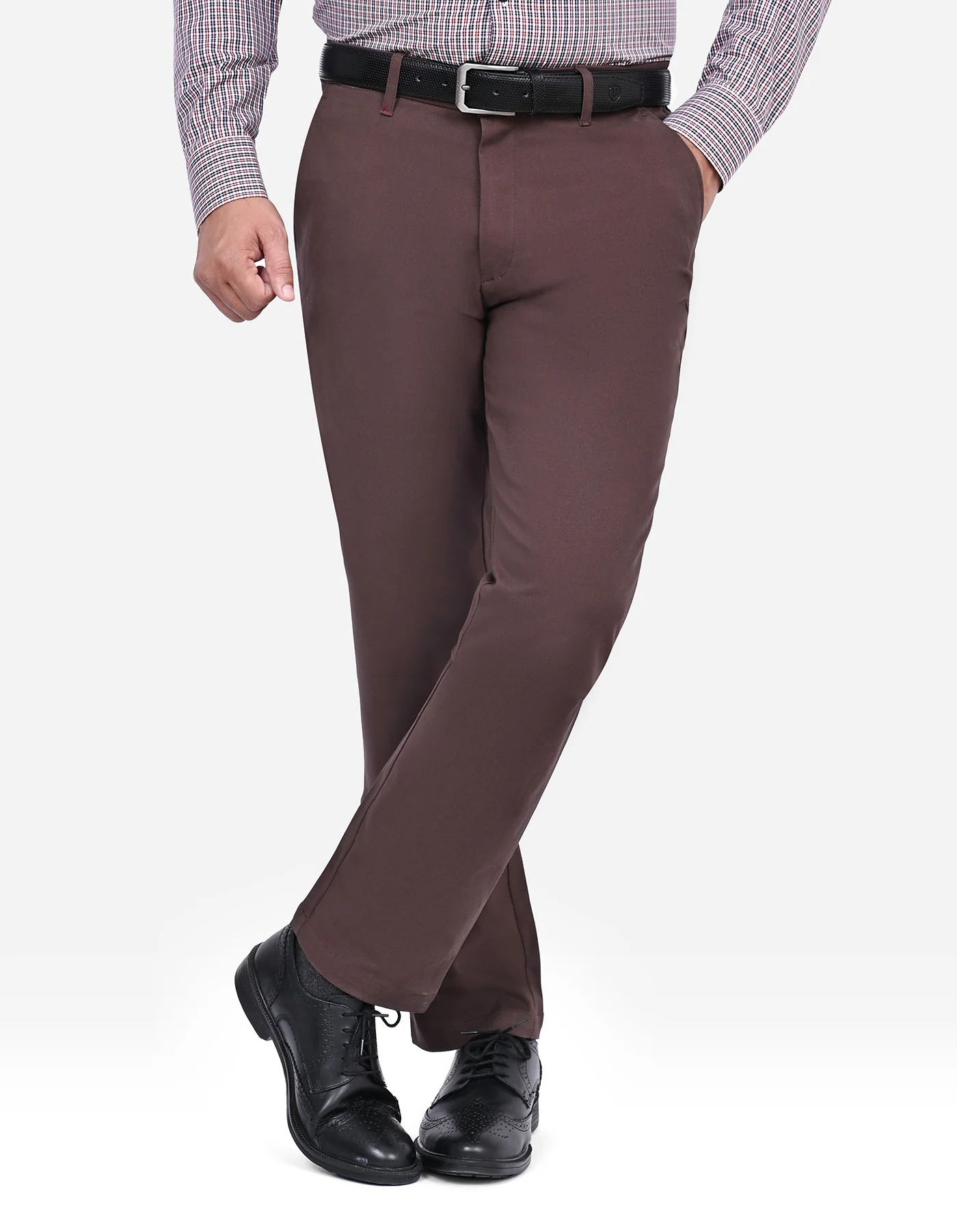 Chocolate Plain Classic Fit Cotton Trouser