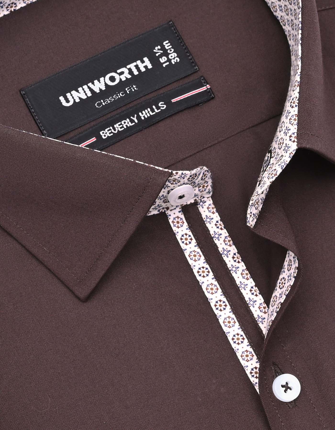 Chocolate Plain Classic Fit Shirt - Image 2