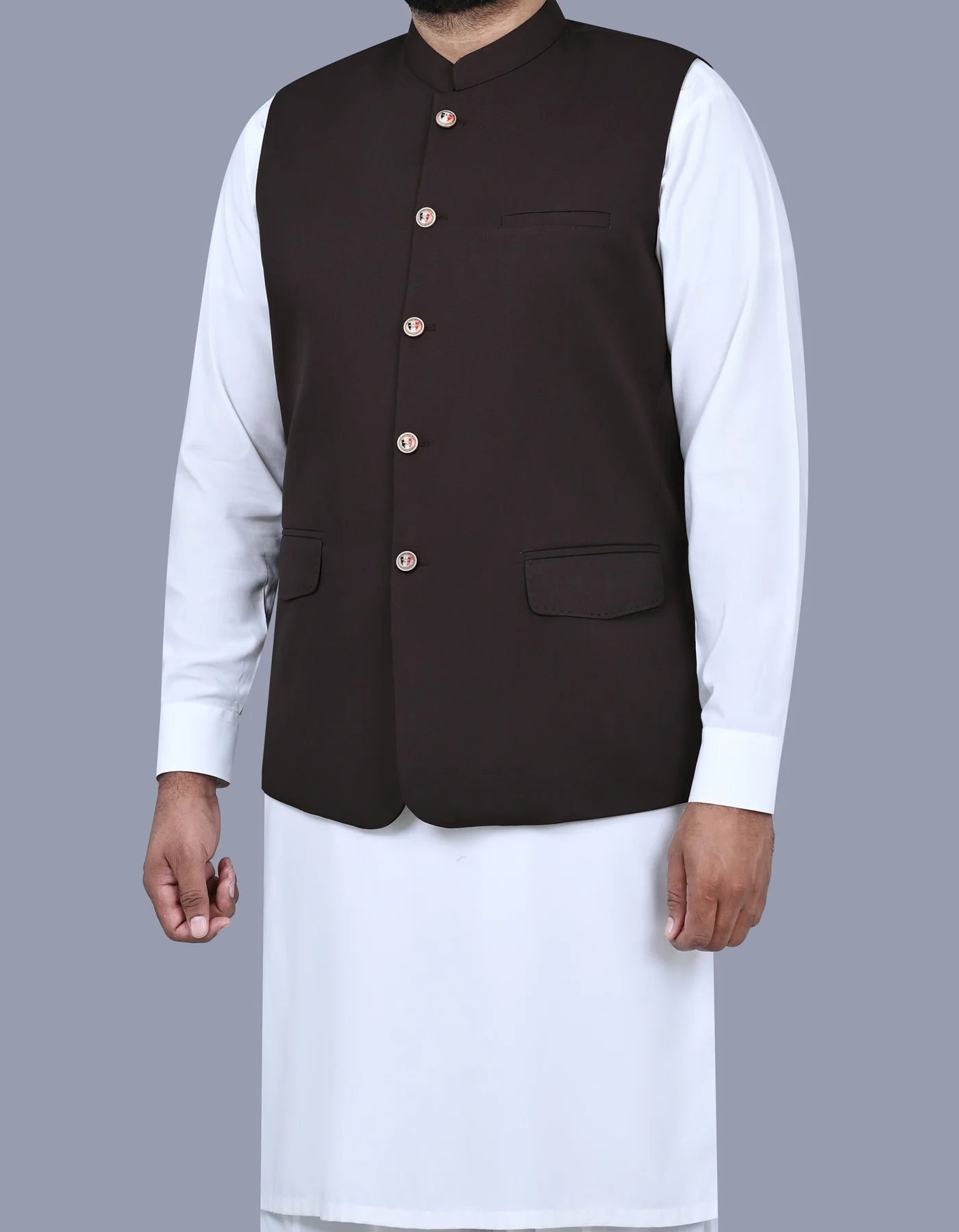 Chocolate Plain Classic Fit Waistcoat - Image 3