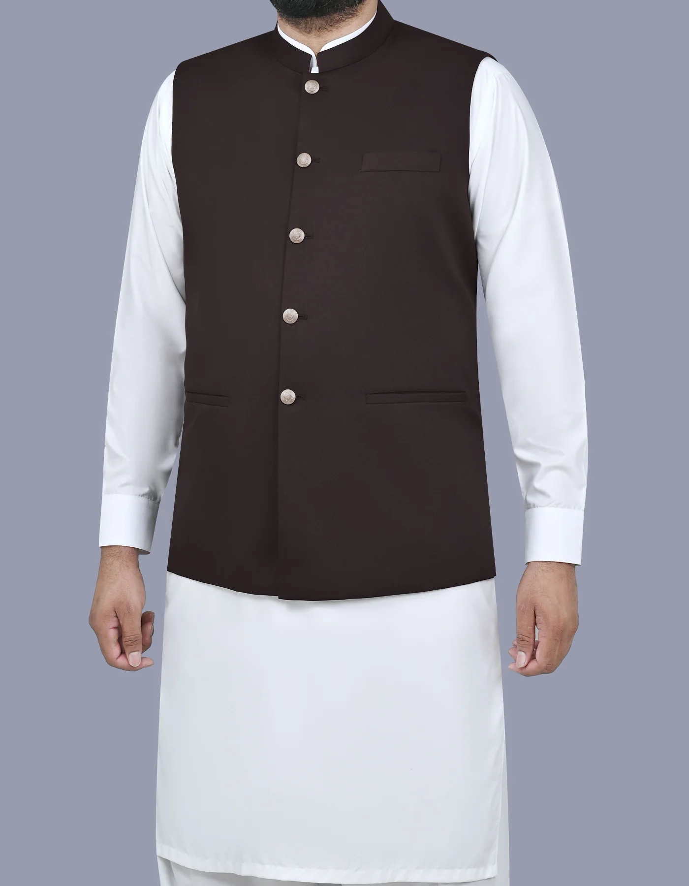 Chocolate Plain Classic Fit Waistcoat - Image 3